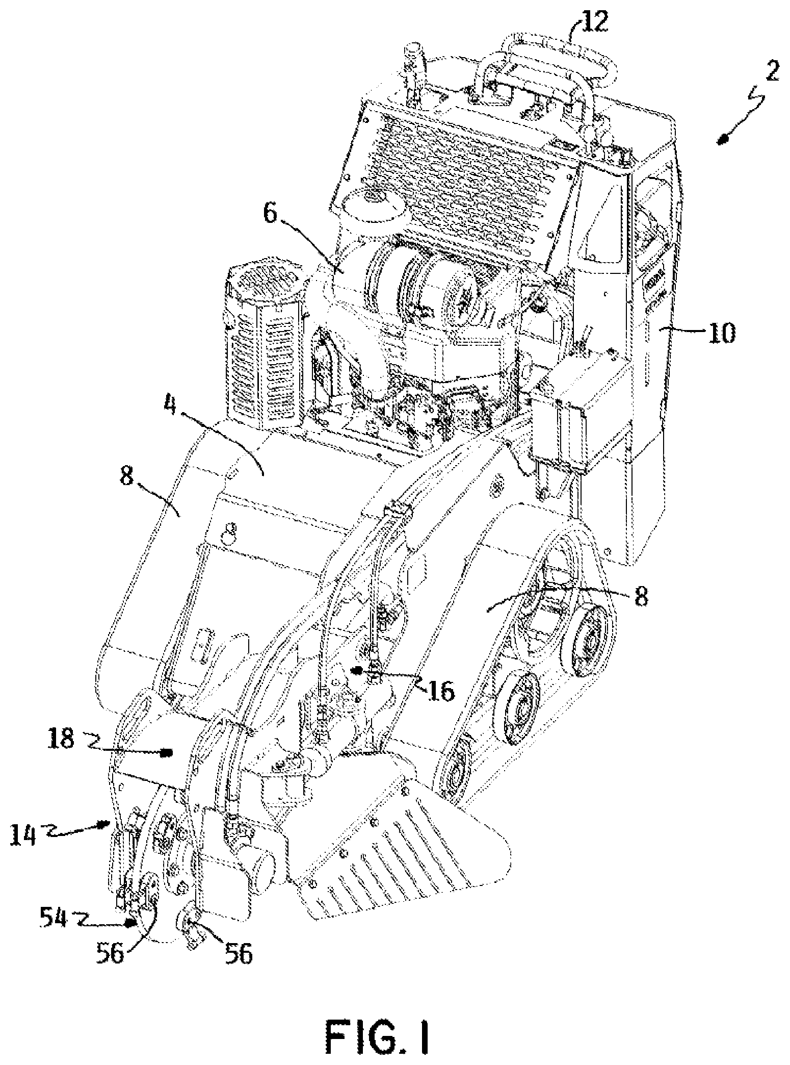 Patent US12376534 Figure 1 – Stump grinder with grinding arm and control