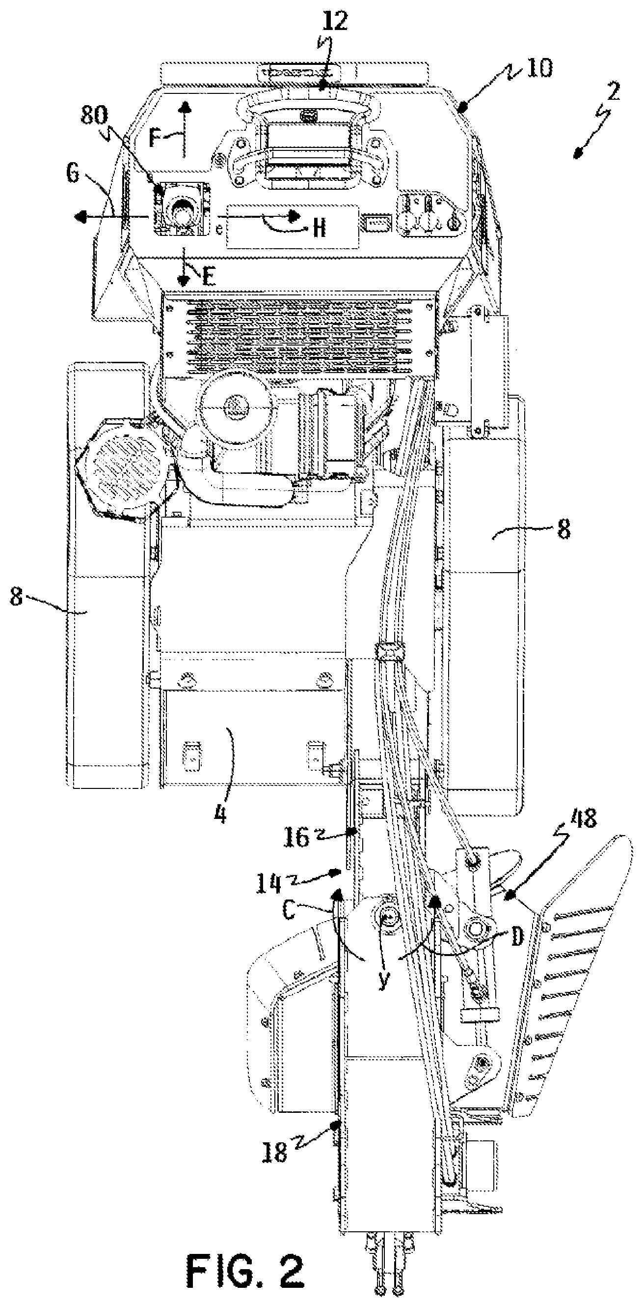 Patent US12376534 Figure 2 – Stump grinder with grinding arm and control