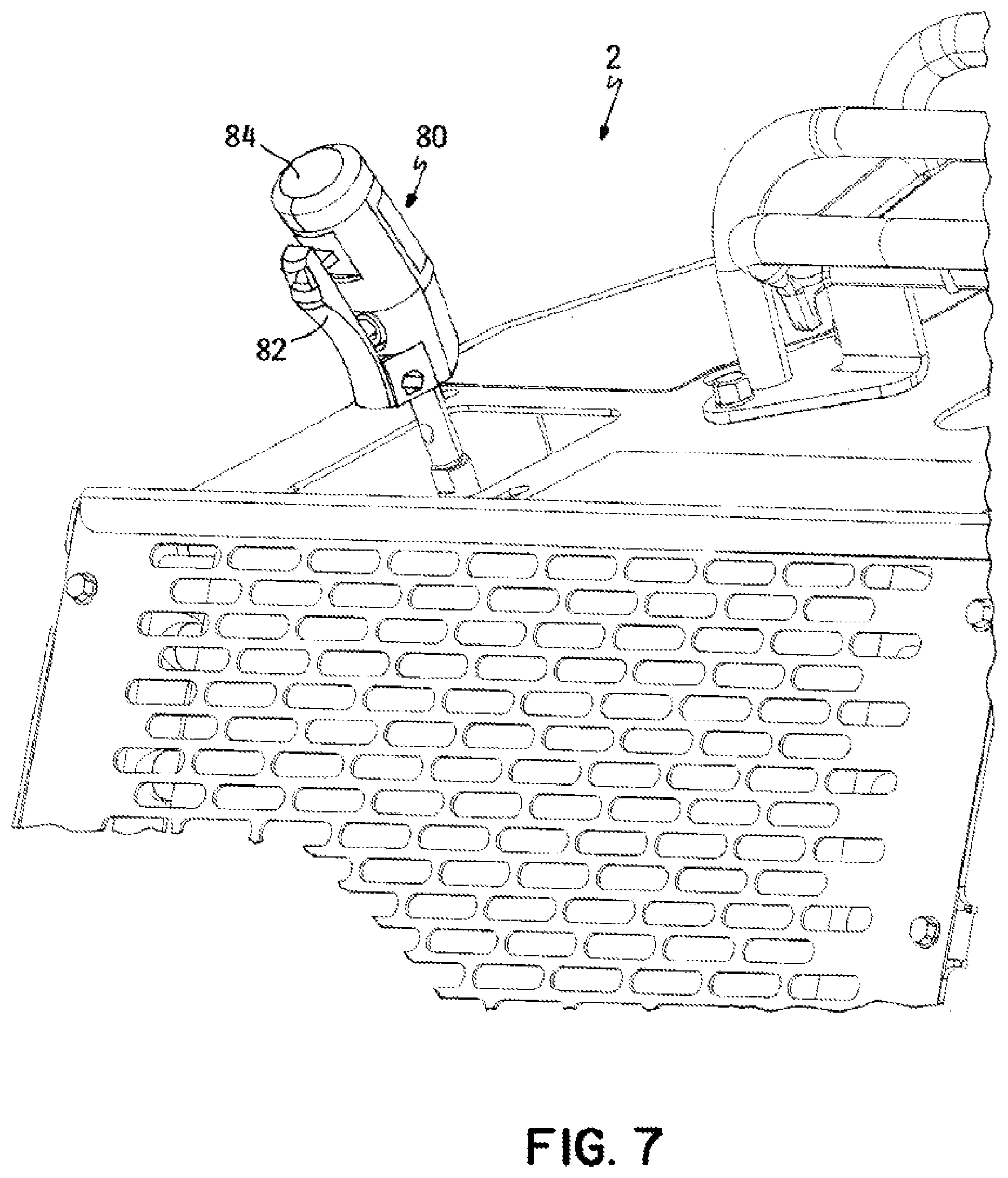 Patent US12376534 Figure 7 – Stump grinder with grinding arm and control