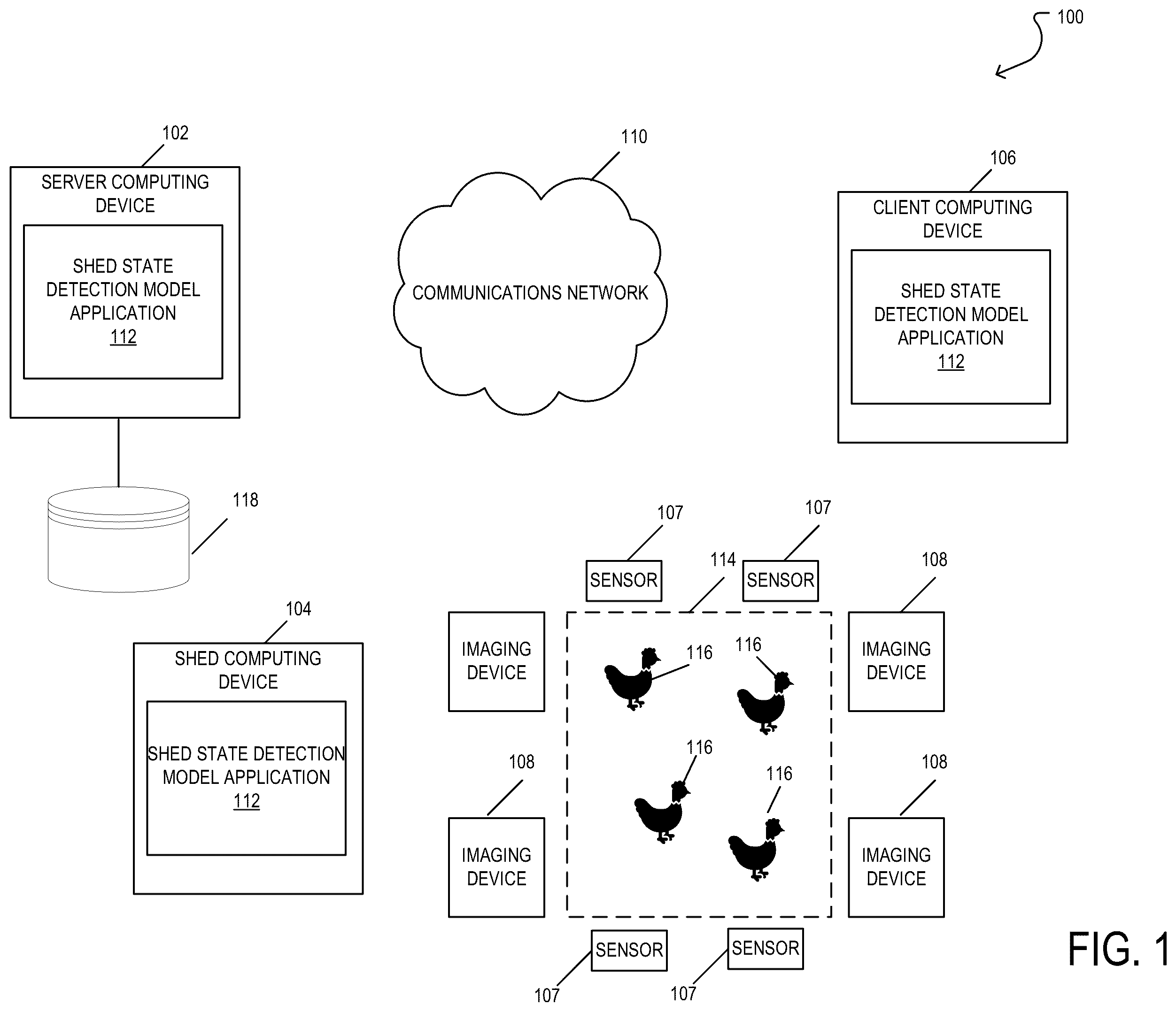 Patent US12376569 Figure 1 – Shed state detection model system and method