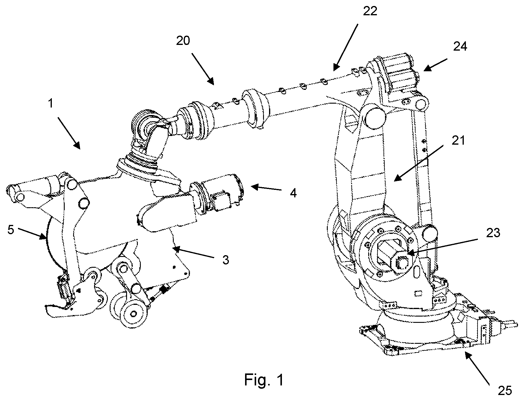 Patent US12376596 Figure 1 – Cutting device for splitting an animal carcass in half and robot incorporating such cutting device