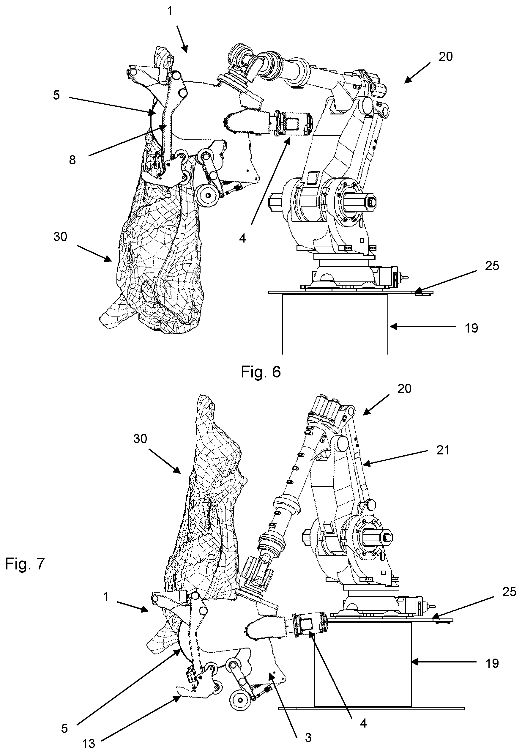 Patent US12376596 Figure 4 – Cutting device for splitting an animal carcass in half and robot incorporating such cutting device