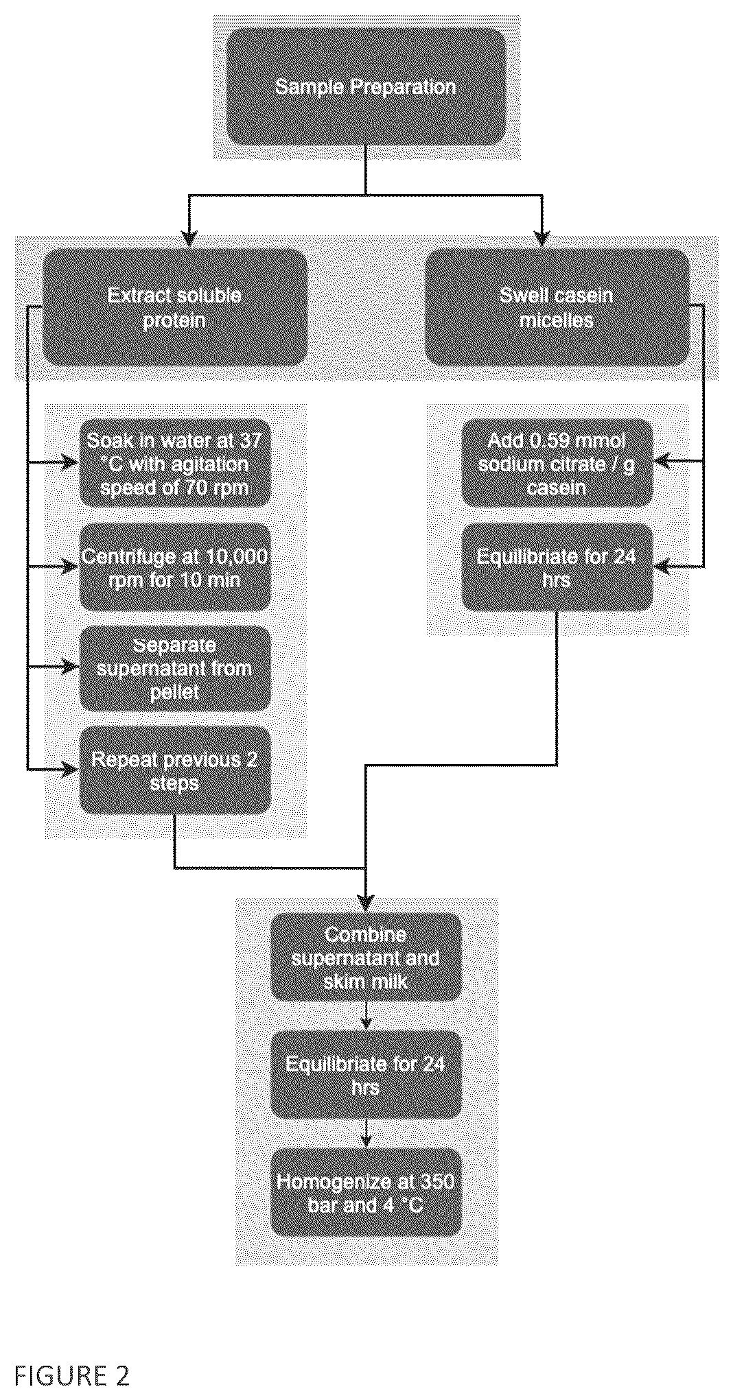 Patent US12376602 Figure 2 – Methods and compositions related to a stable blend of casein and plant proteins with improved physical and flavor characteristics