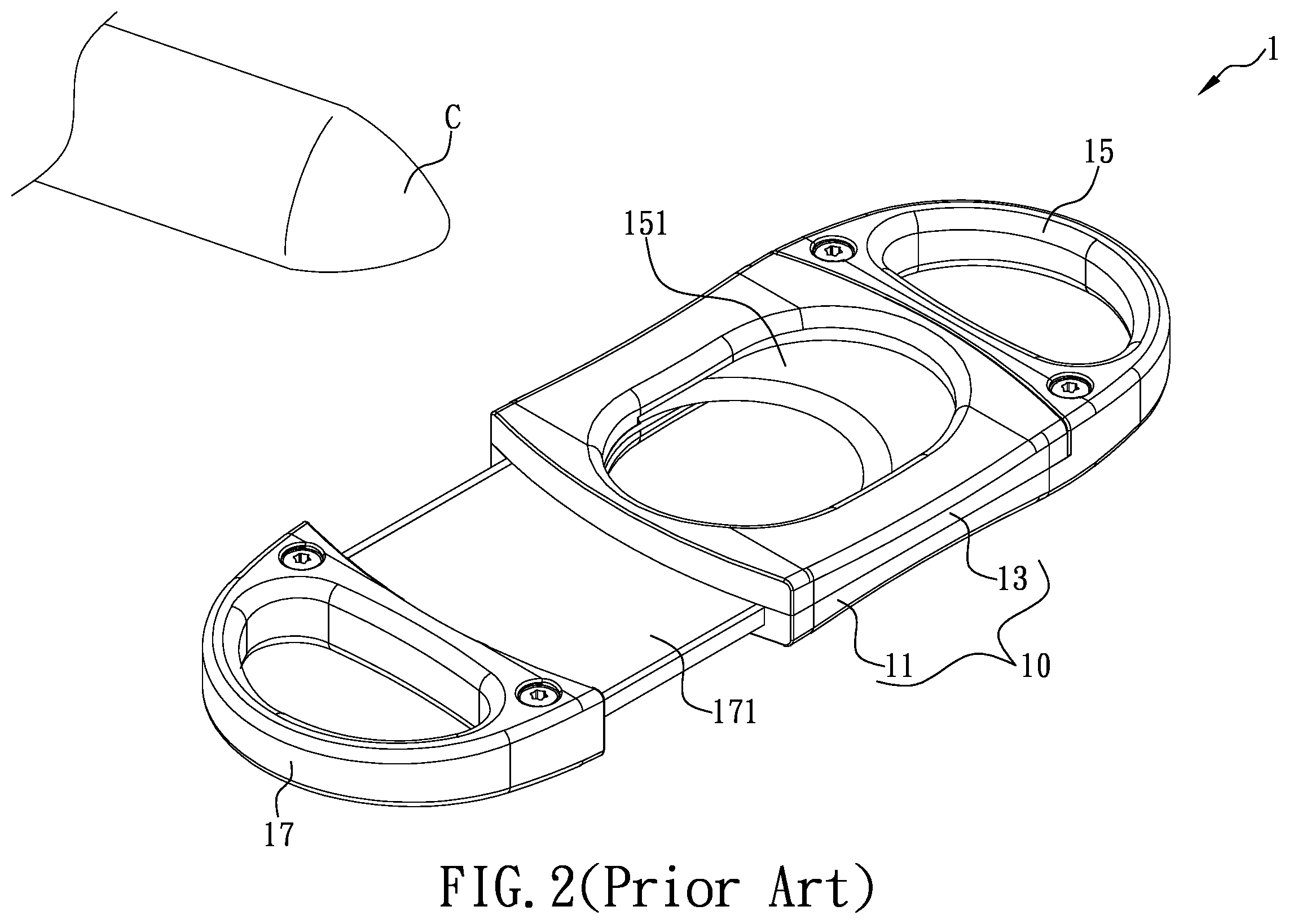 Patent US12376621 Figure 2 – Cigar cutter with arresting mechanism