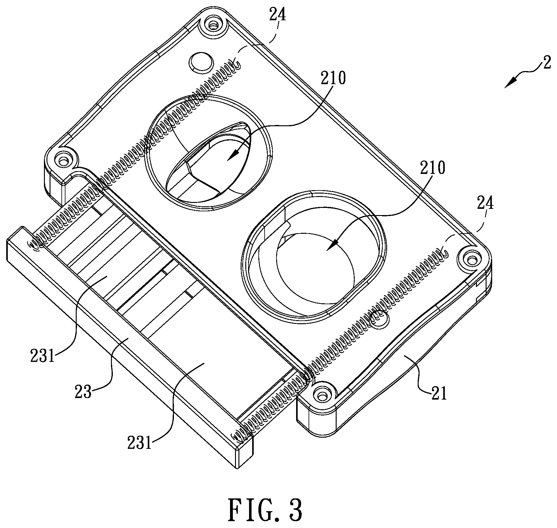 Patent US12376621 Figure 3 – Cigar cutter with arresting mechanism