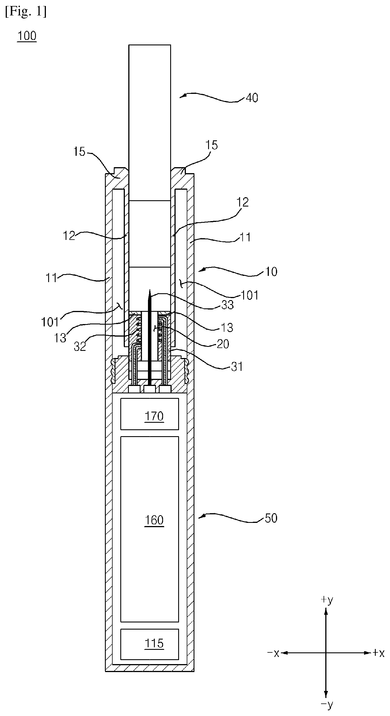 Patent US12376622 Figure 1 – Aerosol-generating device