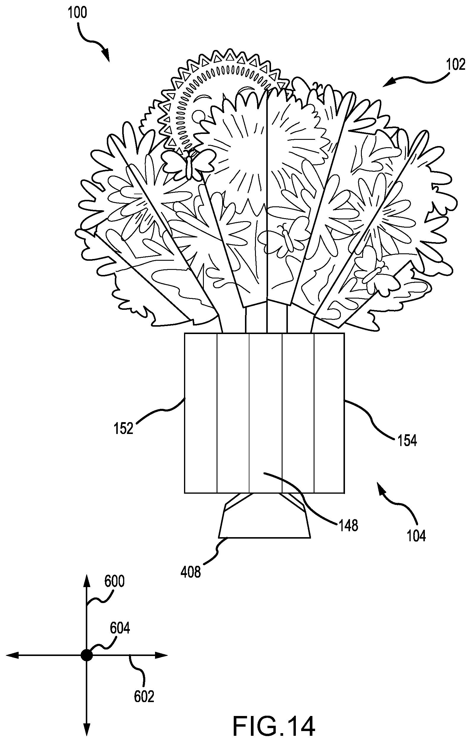 Patent US12376637 Figure 14 – Imitation flower bouquet system