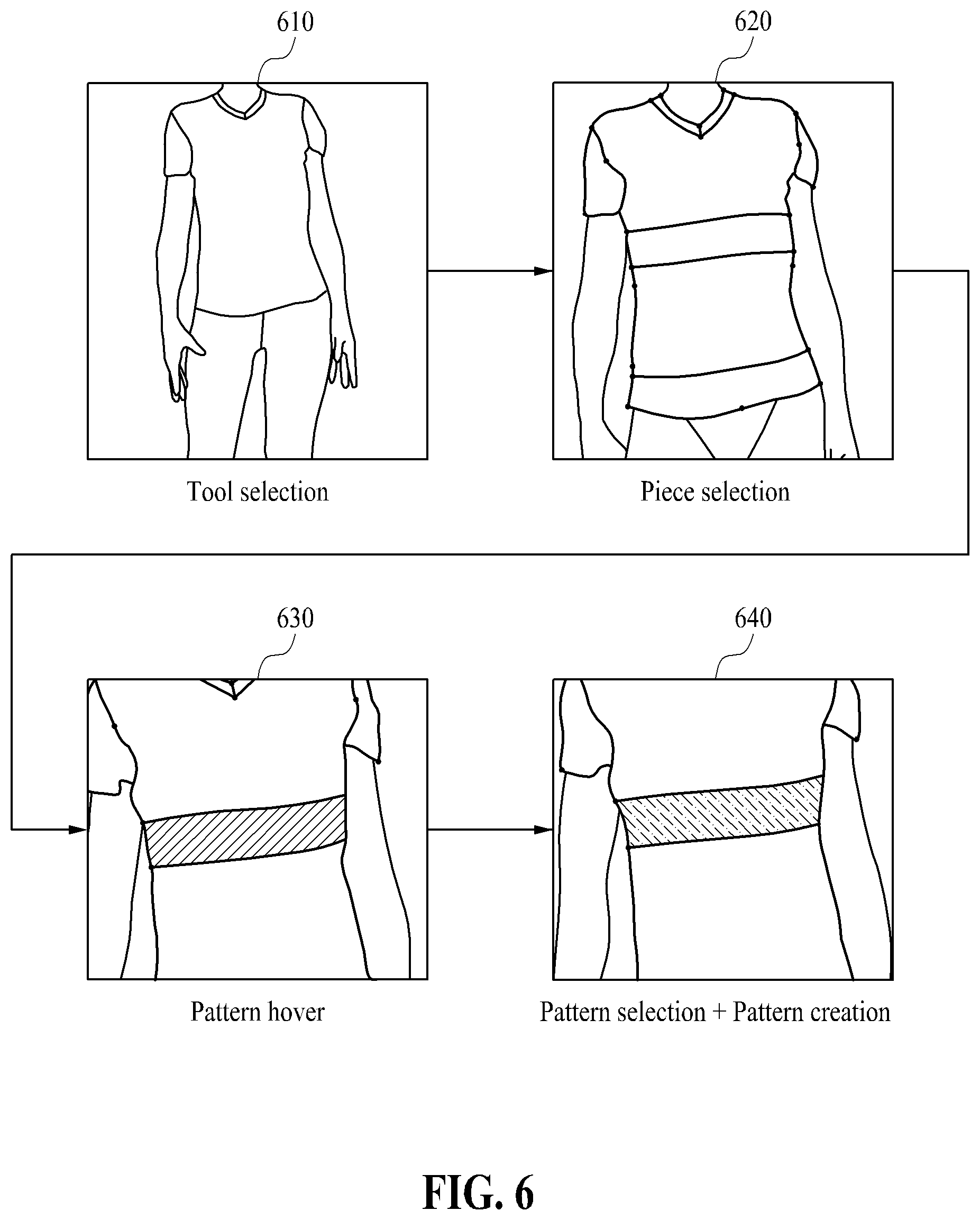 Patent US12376638 Figure 7 – Faciliating designing of garment by duplicating pattern piece in three-dimensional space