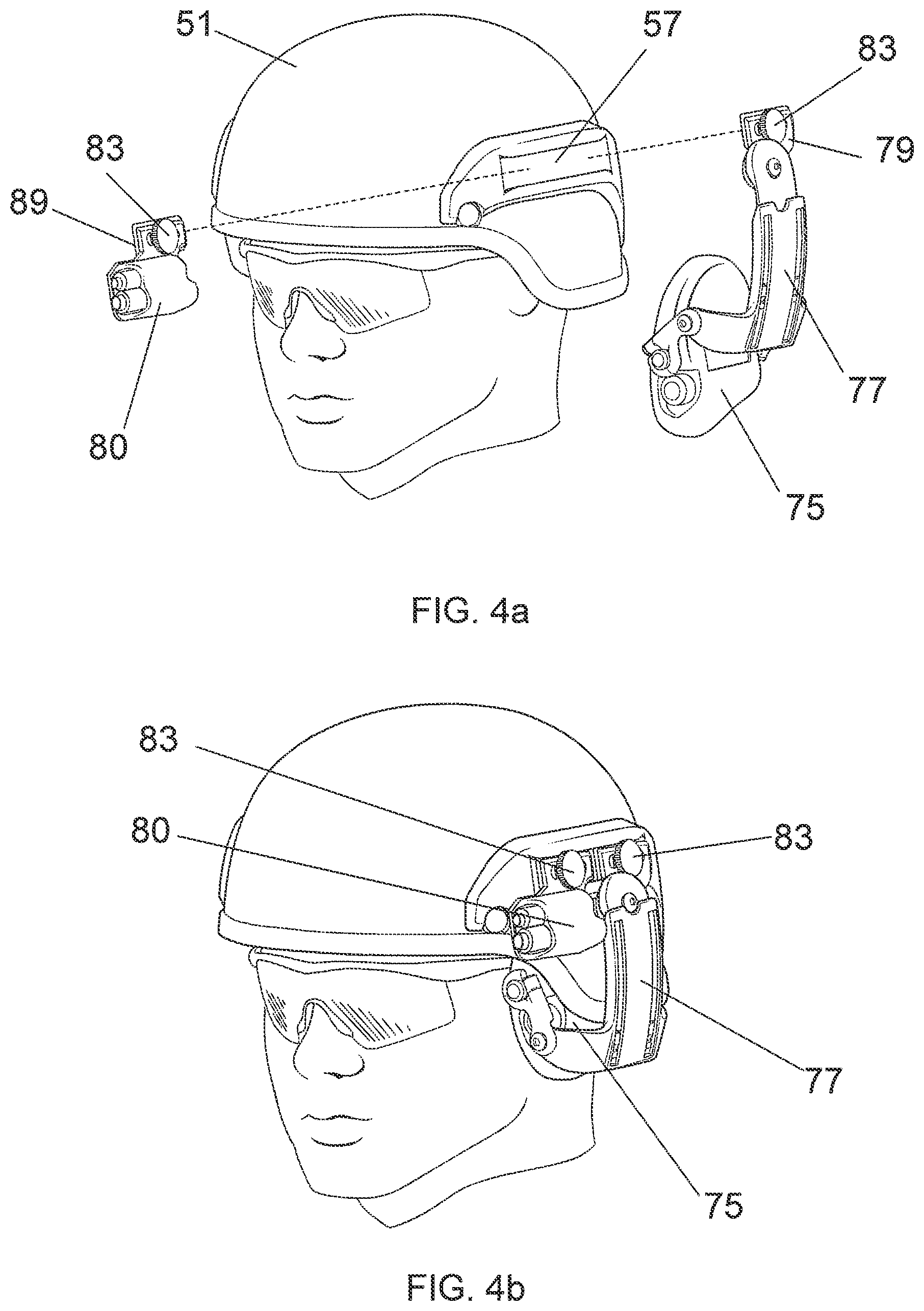 Patent US12376639 Figure 5 – Hinged attachment of headgear to a helmet