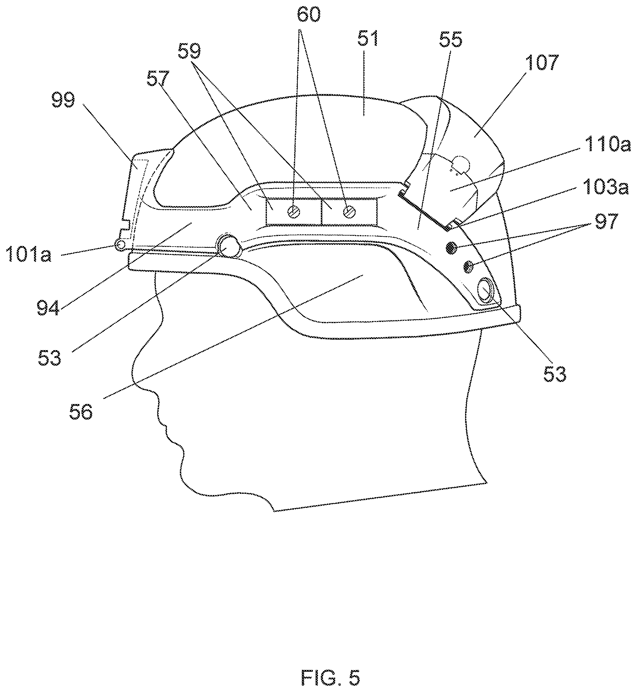 Patent US12376639 Figure 6 – Hinged attachment of headgear to a helmet