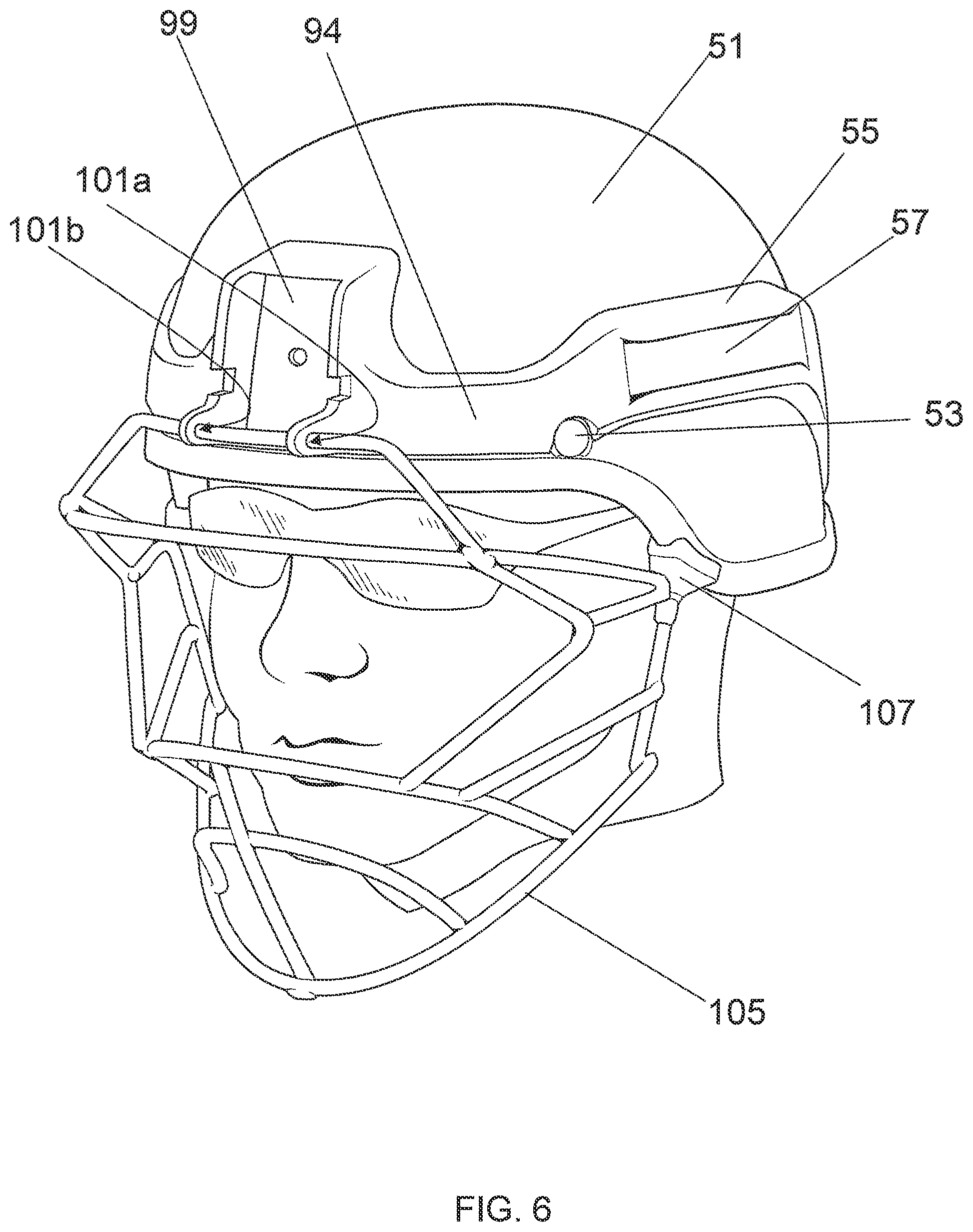Patent US12376639 Figure 7 – Hinged attachment of headgear to a helmet
