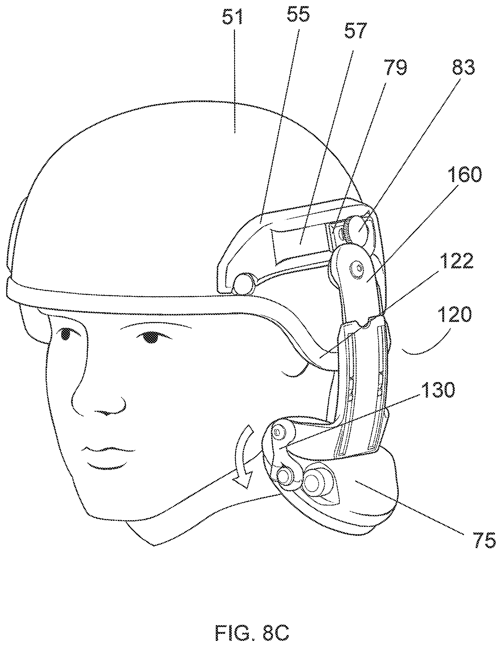 Patent US12376639 Figure 11 – Hinged attachment of headgear to a helmet
