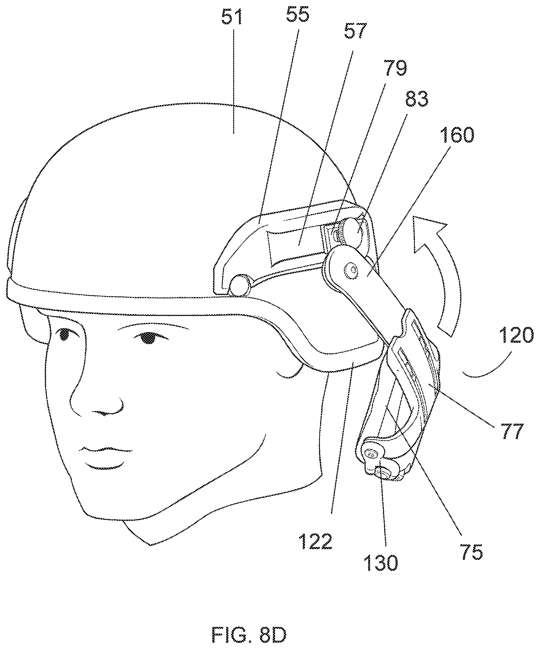 Patent US12376639 Figure 12 – Hinged attachment of headgear to a helmet