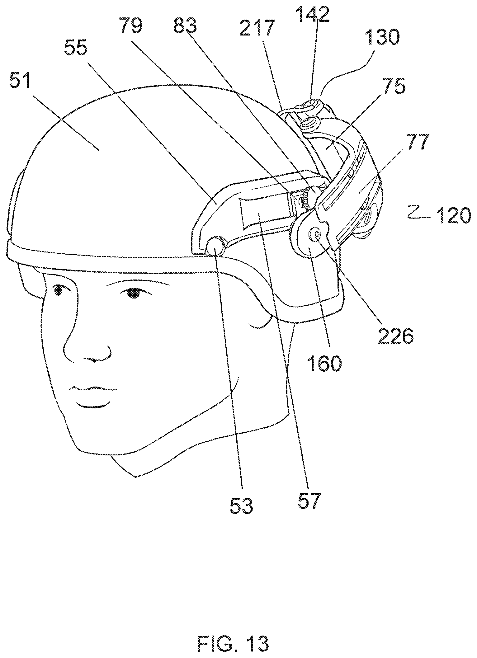 Patent US12376639 Figure 19 – Hinged attachment of headgear to a helmet