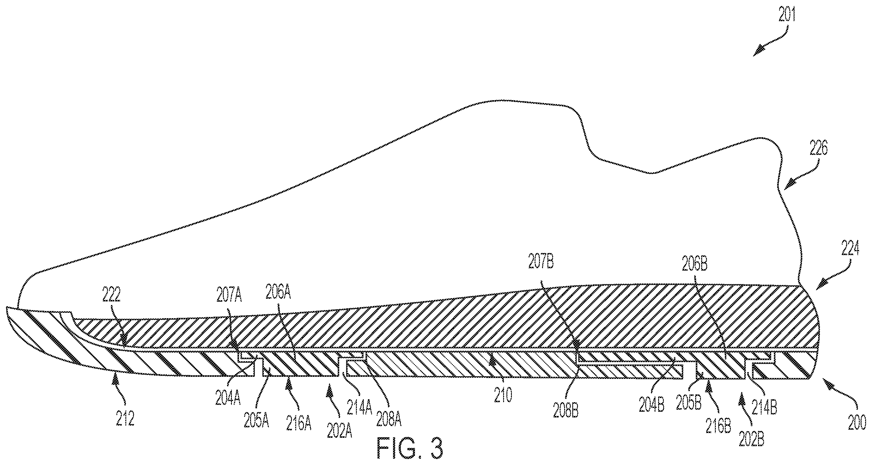 Patent US12376645 Figure 3 – Outsoles having traction inserts