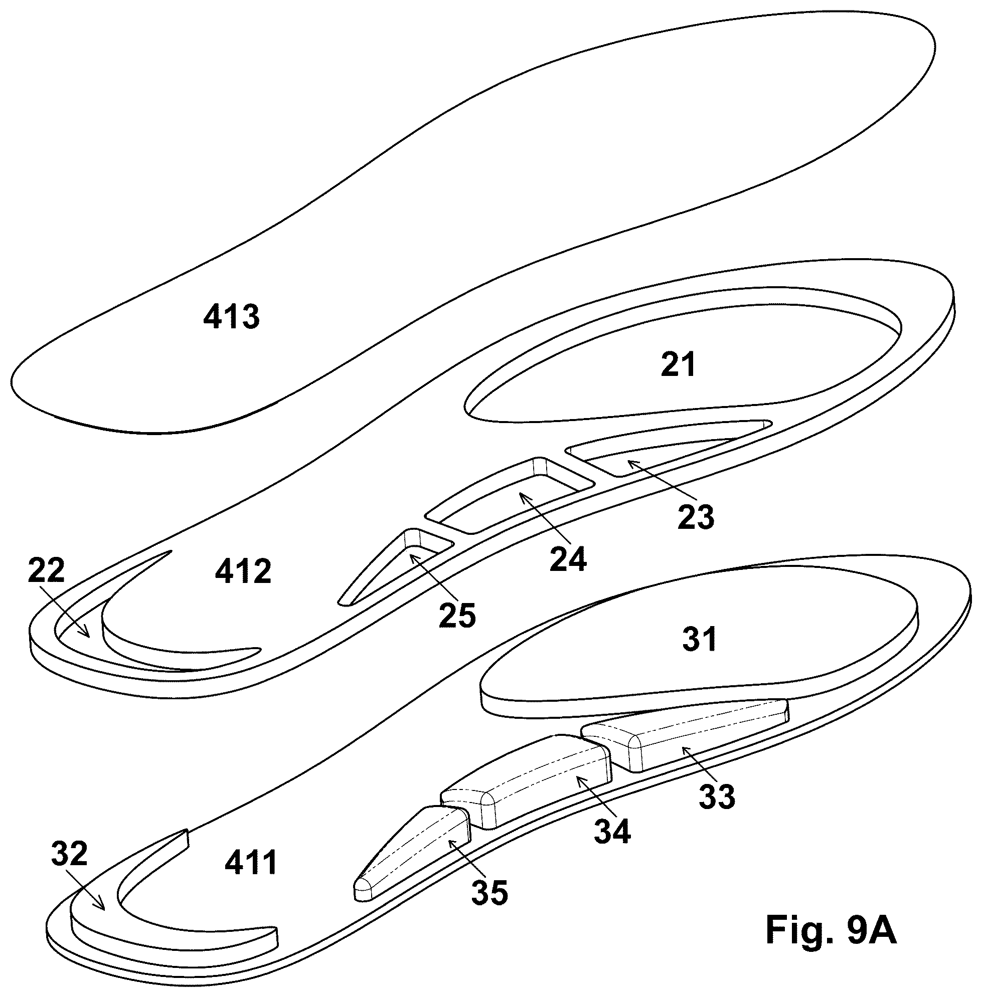 Patent US12376646 Figure 12 – Shoe and footwear with integrated insole or sole having sand-containing chambers and having sensors and electrical stimulation units