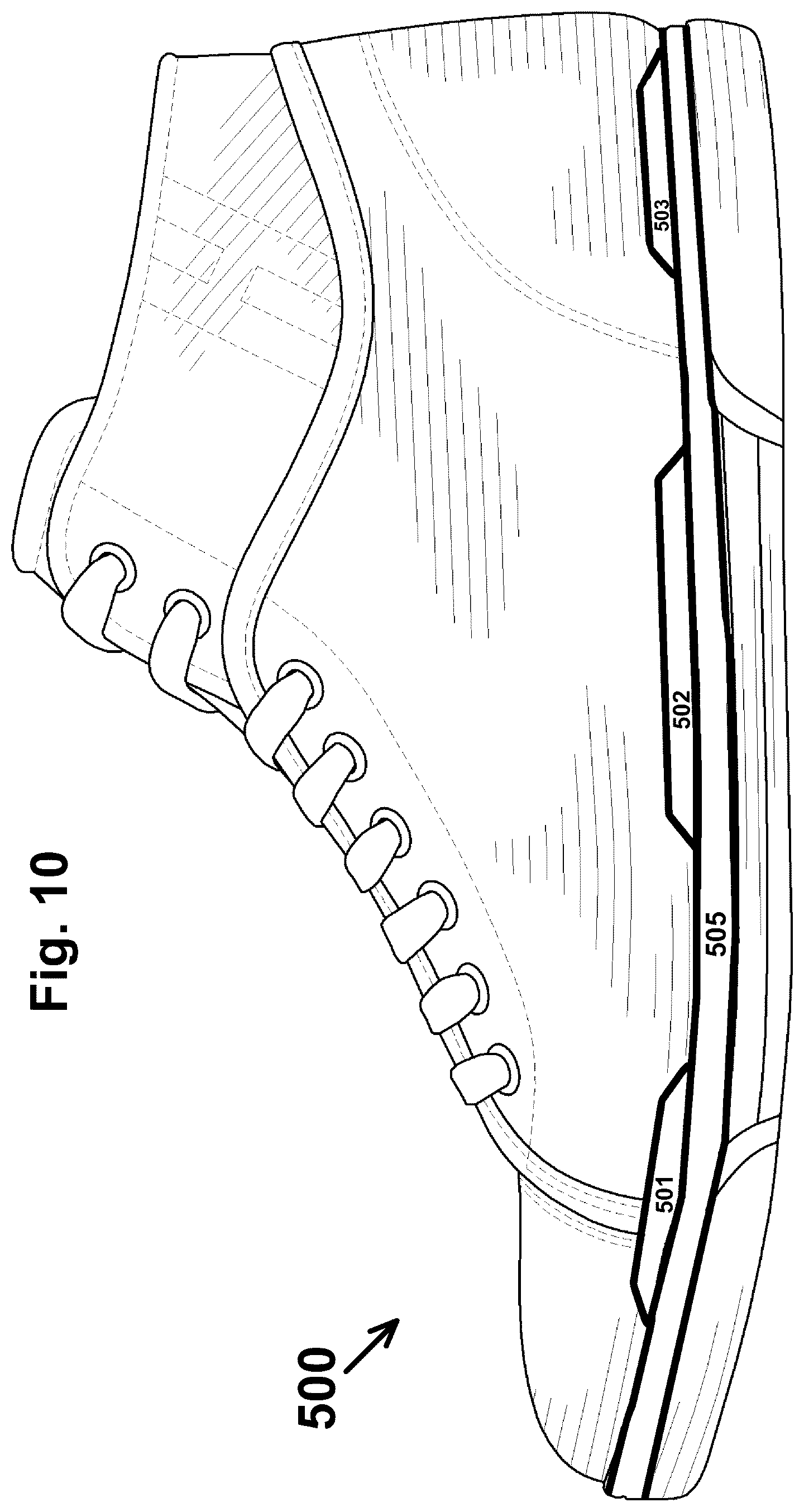 Patent US12376646 Figure 15 – Shoe and footwear with integrated insole or sole having sand-containing chambers and having sensors and electrical stimulation units
