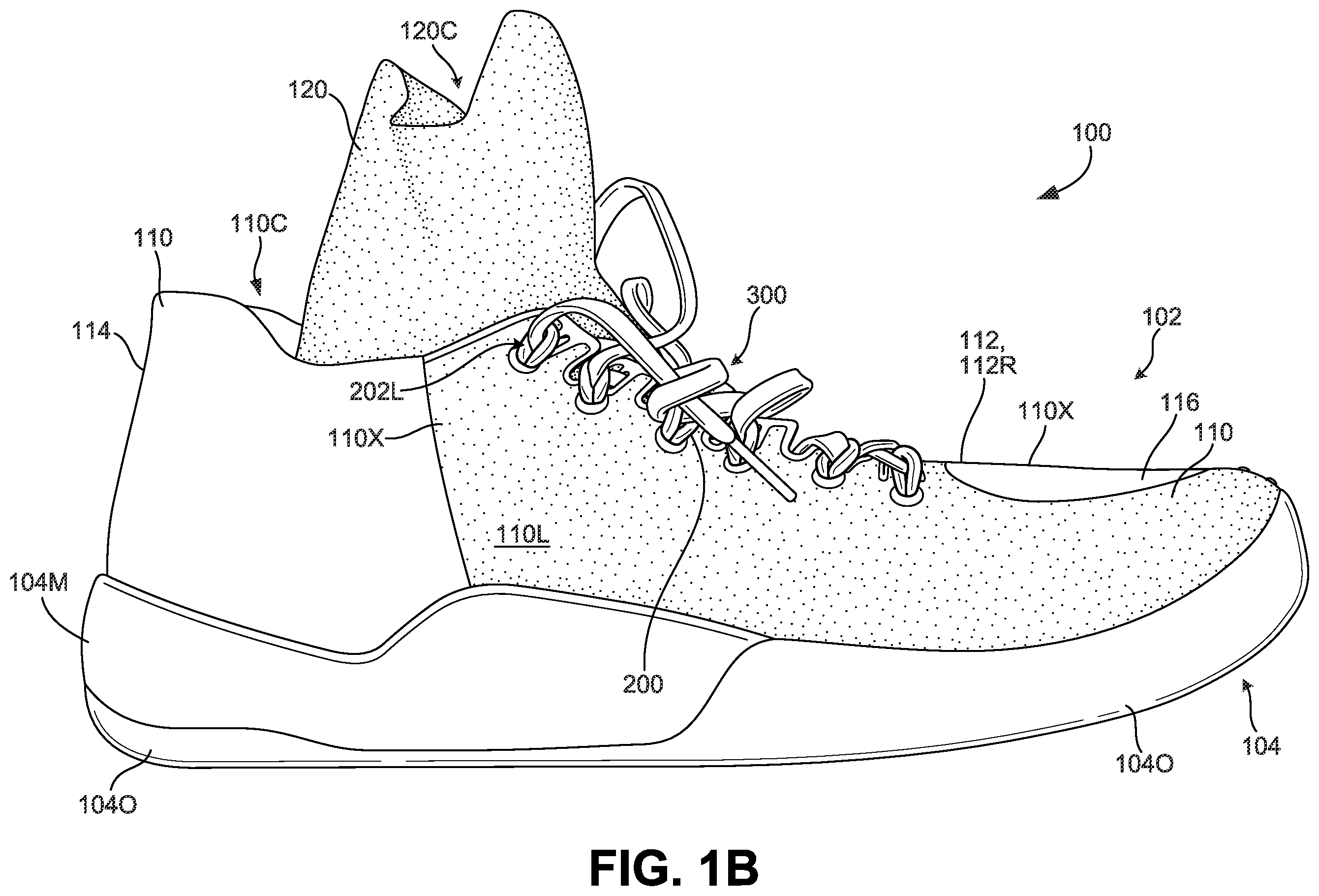 Patent US12376648 Figure 2 – Article of footwear including lace-engaging slots and foot wrapping bands