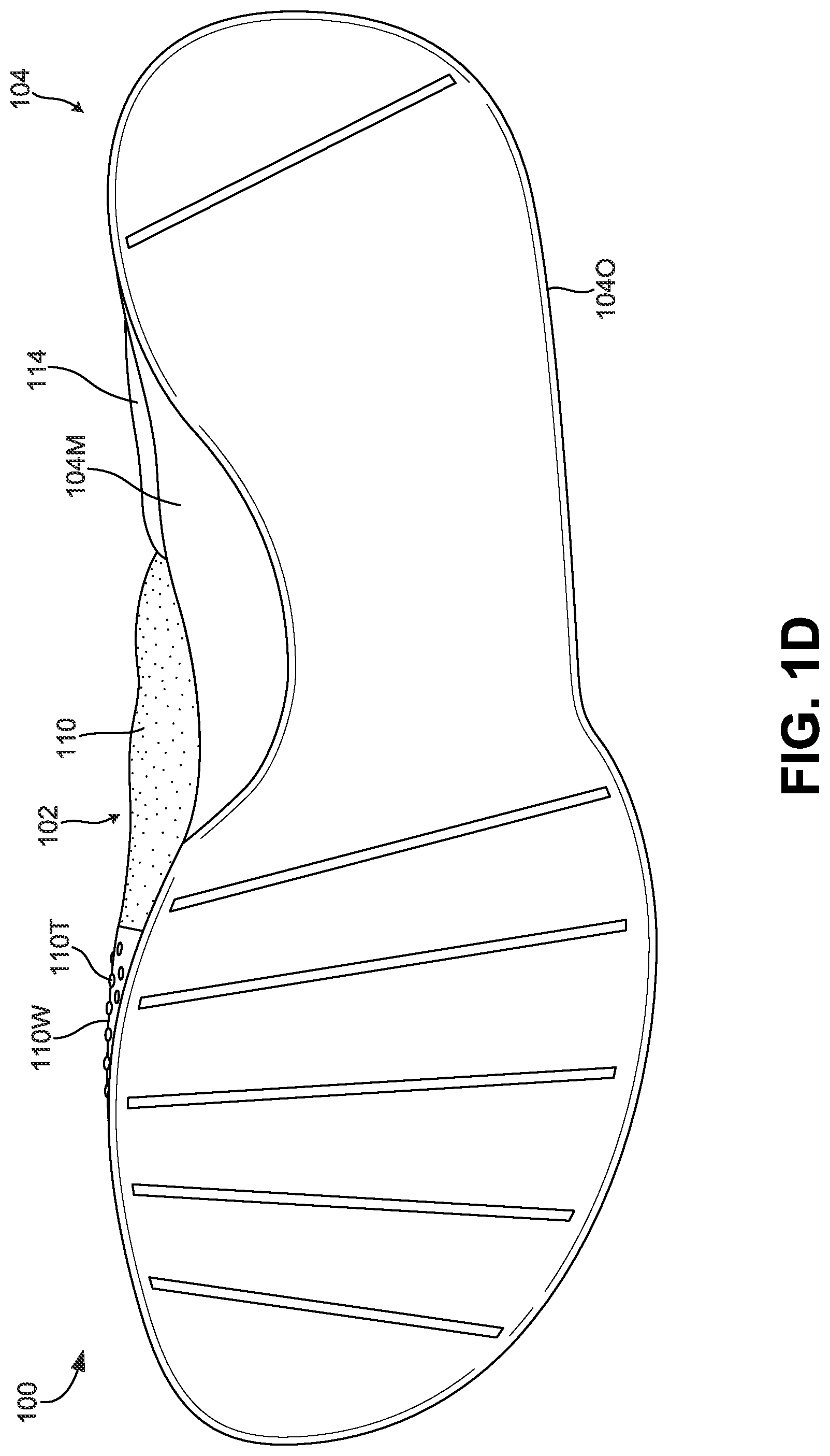 Patent US12376648 Figure 4 – Article of footwear including lace-engaging slots and foot wrapping bands