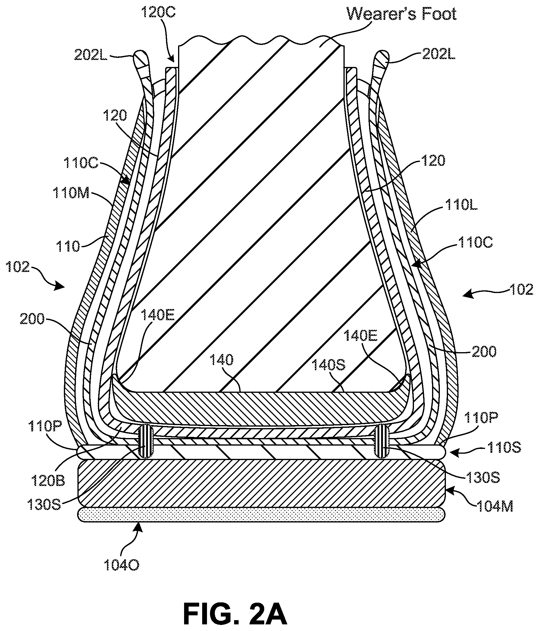 Patent US12376648 Figure 7 – Article of footwear including lace-engaging slots and foot wrapping bands