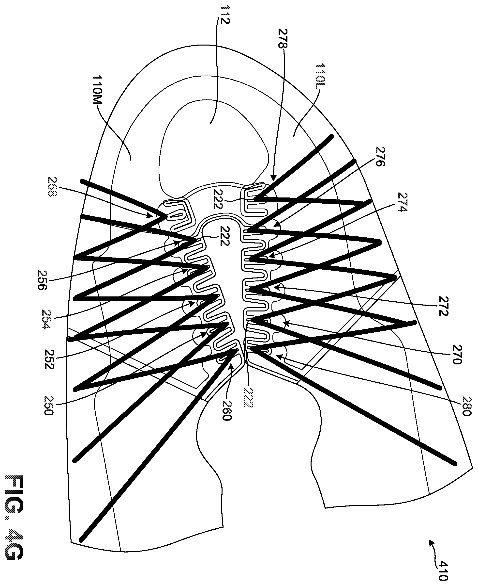 Patent US12376648 Figure 15 – Article of footwear including lace-engaging slots and foot wrapping bands
