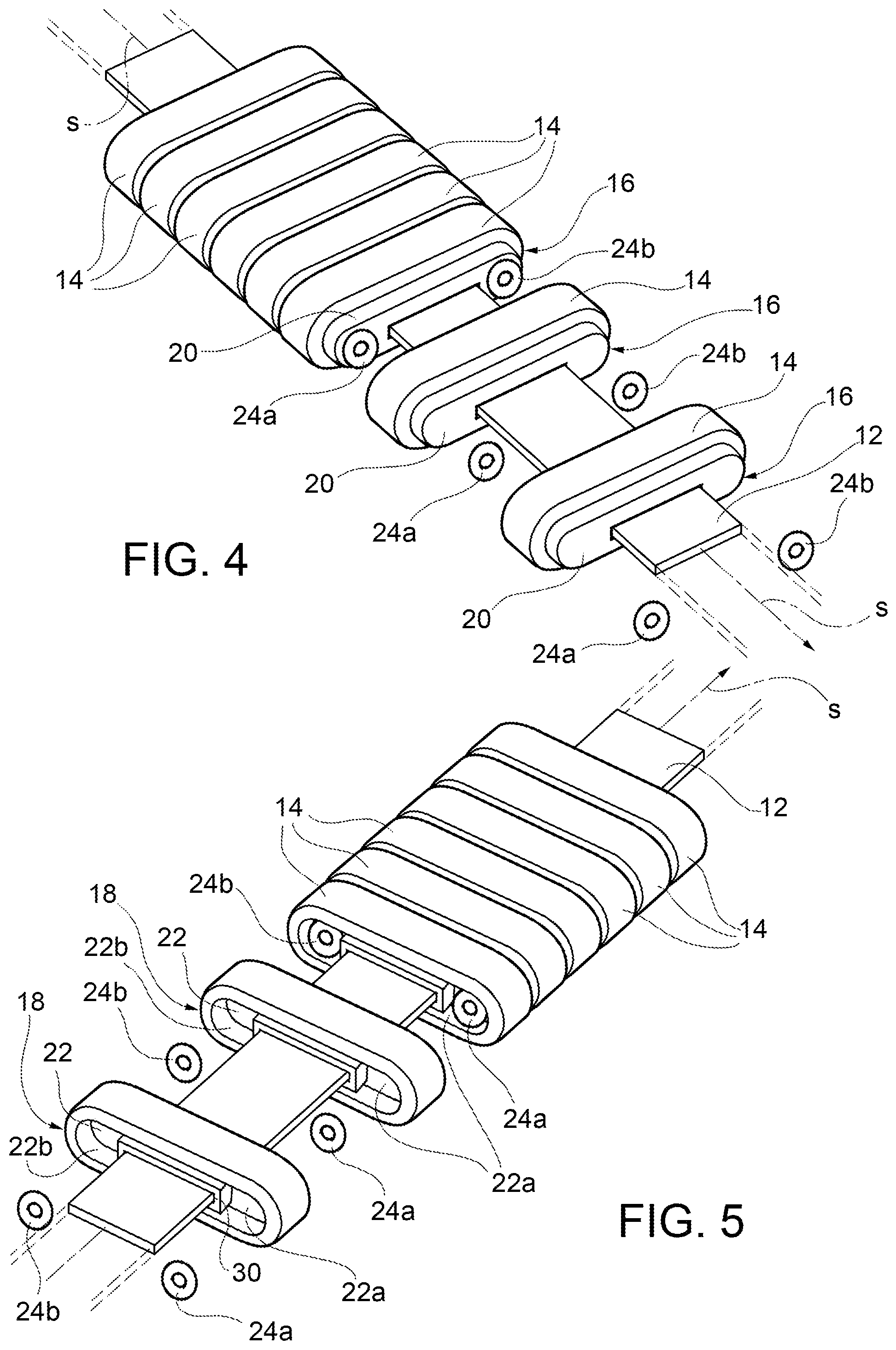 Patent US12376656 Figure 3 – Article of jewelry or costume jewelry comprising a plurality of ornamental elements coupled two by two with at least one shock-absorbing spacer element arranged therebetween