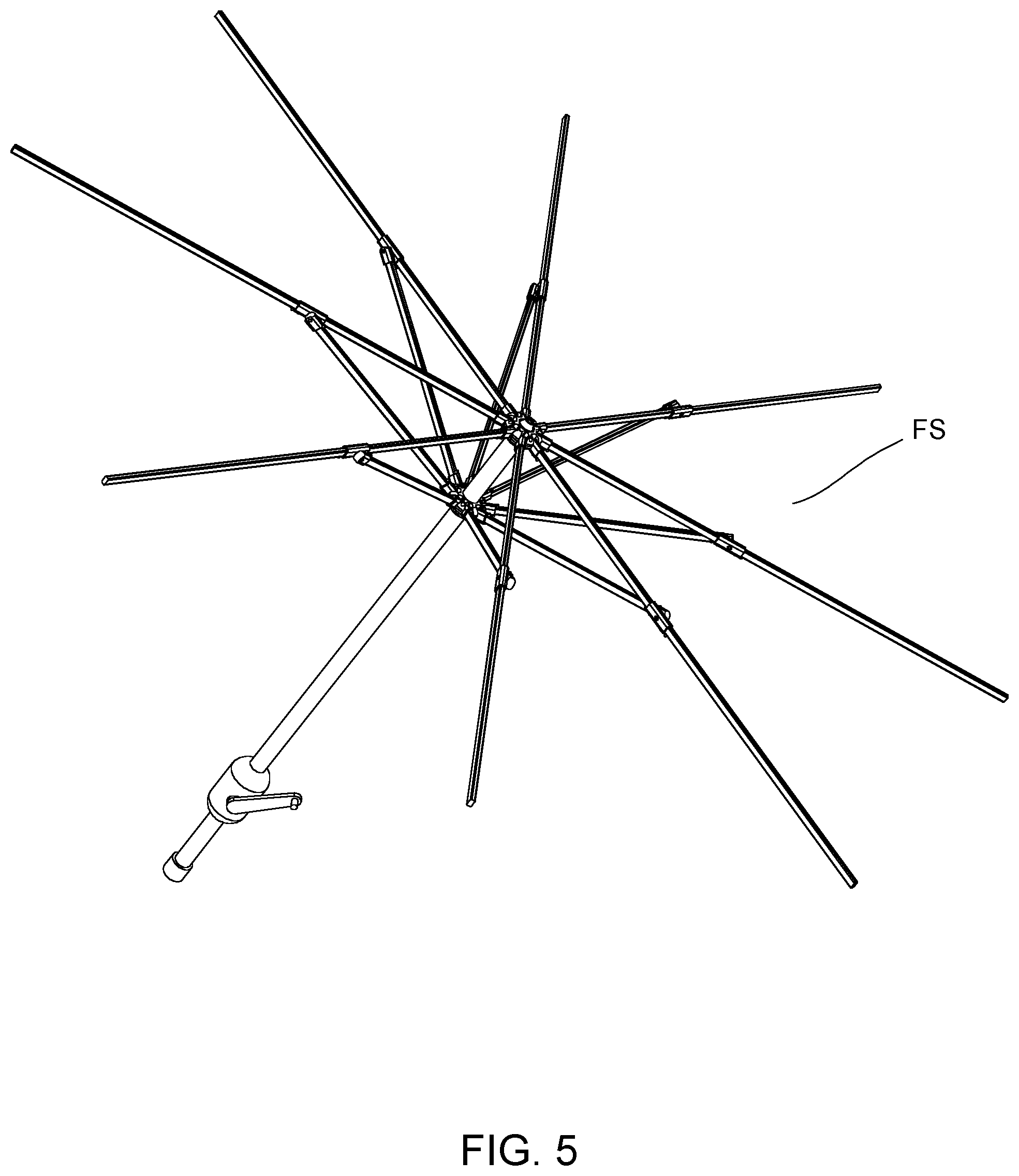 Patent US12376658 Figure 5 – Collapsible umbrella with quick connect rib sections
