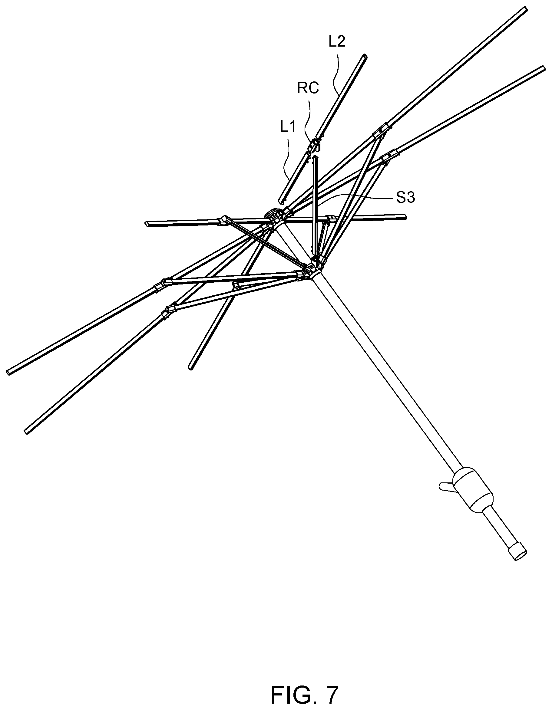 Patent US12376658 Figure 7 – Collapsible umbrella with quick connect rib sections