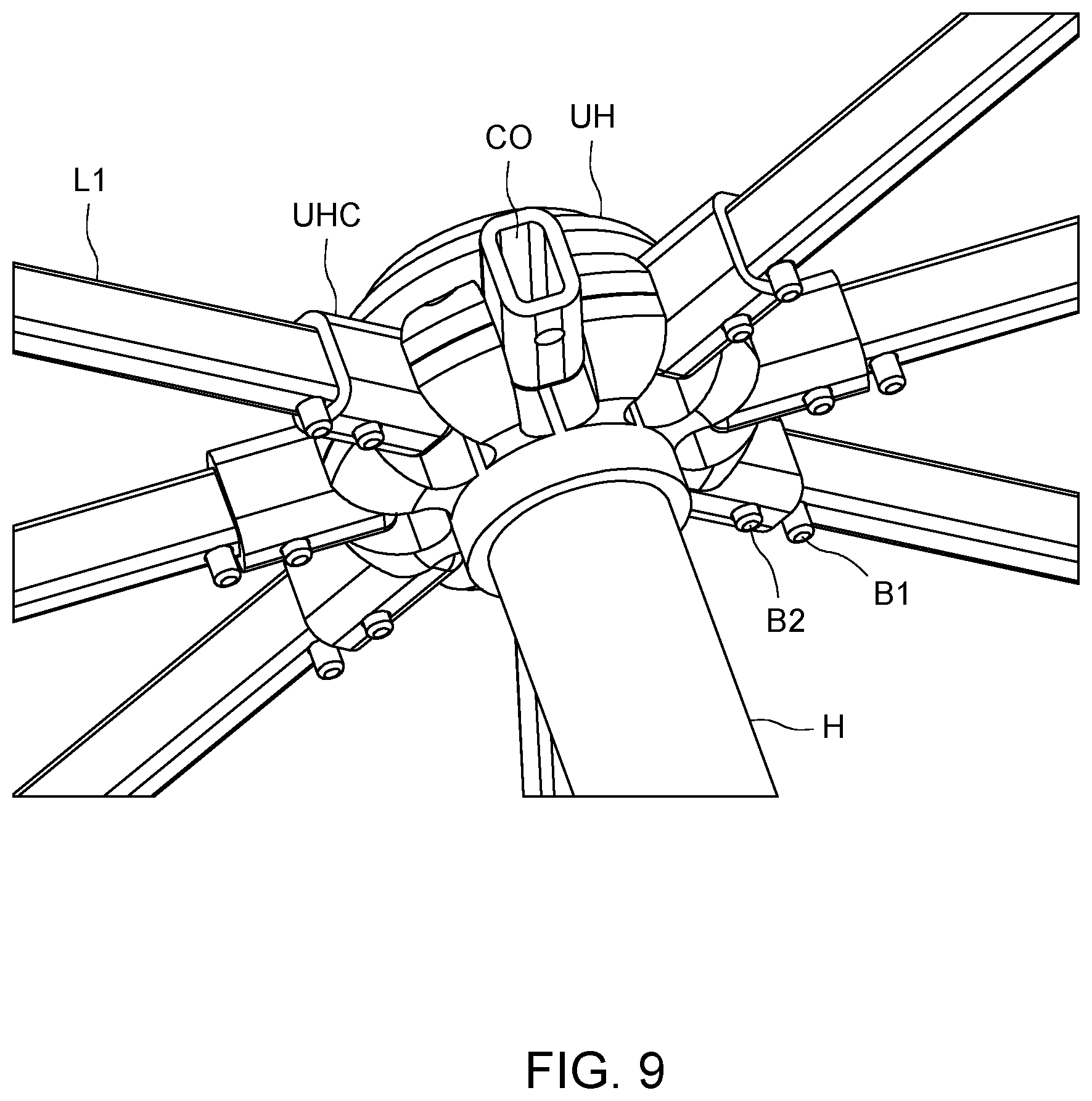 Patent US12376658 Figure 9 – Collapsible umbrella with quick connect rib sections