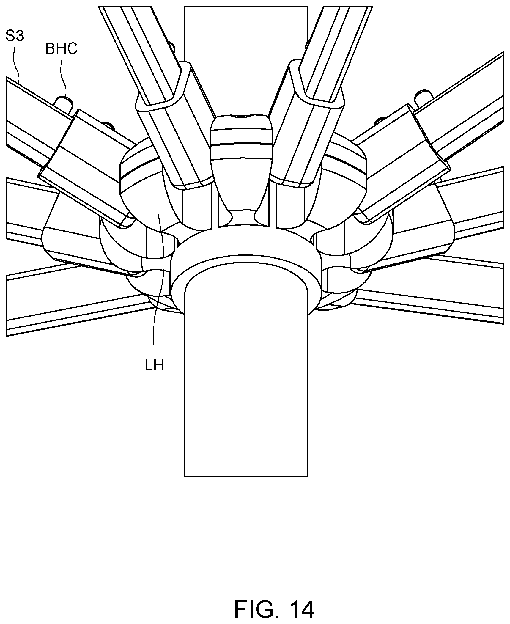 Patent US12376658 Figure 14 – Collapsible umbrella with quick connect rib sections