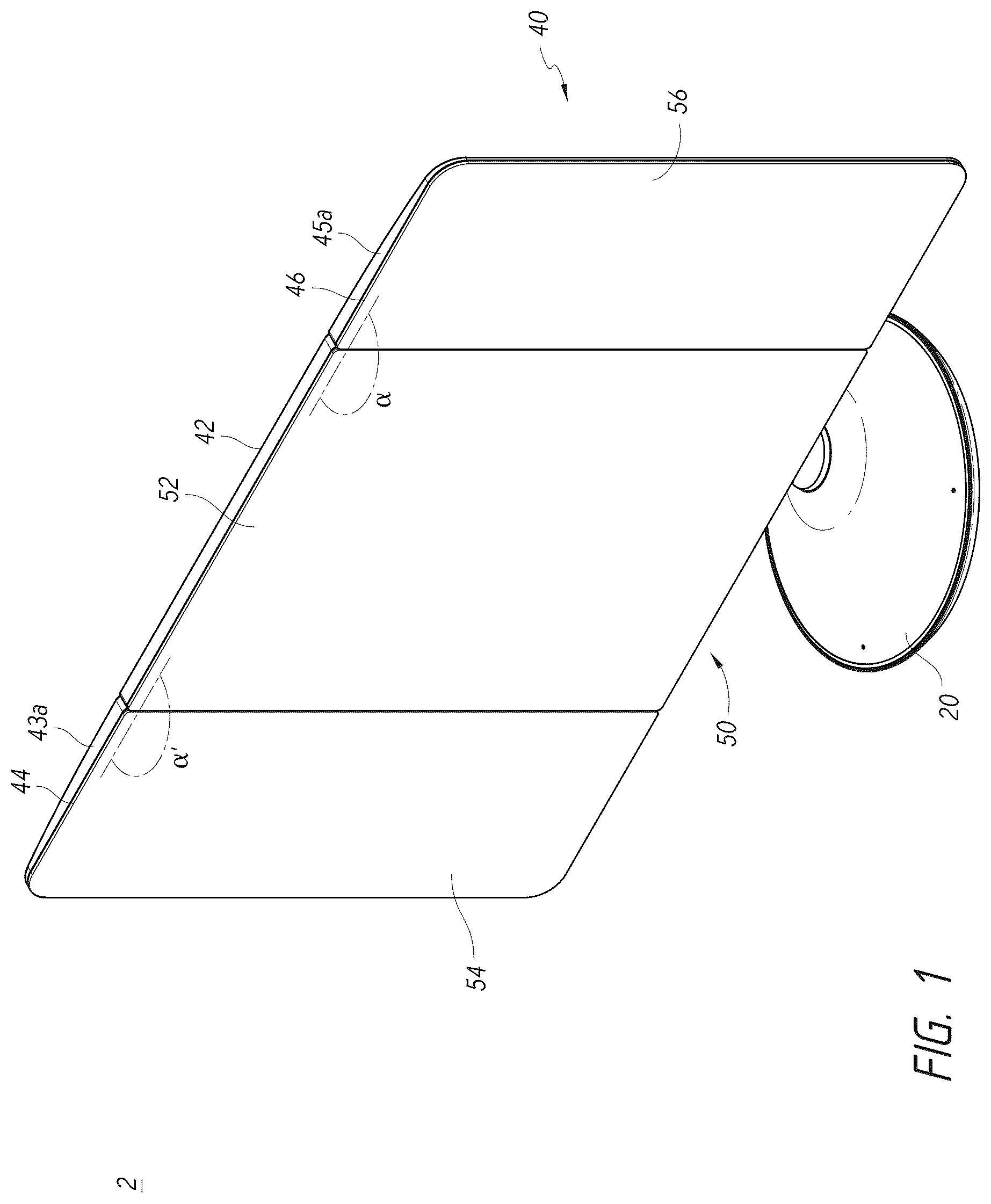 Patent US12376668 Figure 1 – Vanity mirror with second mirror assembly magnetically attached thereto