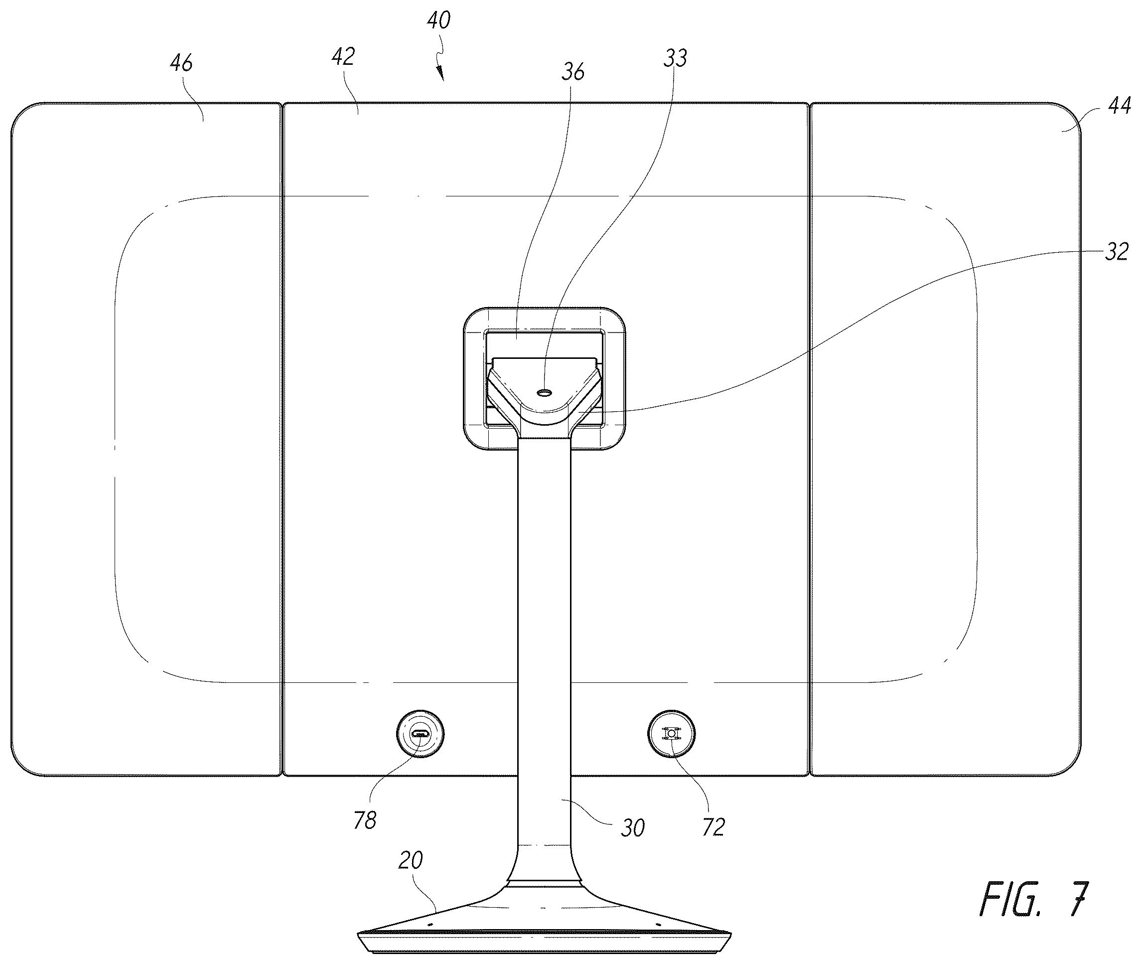 Patent US12376668 Figure 5 – Vanity mirror with second mirror assembly magnetically attached thereto