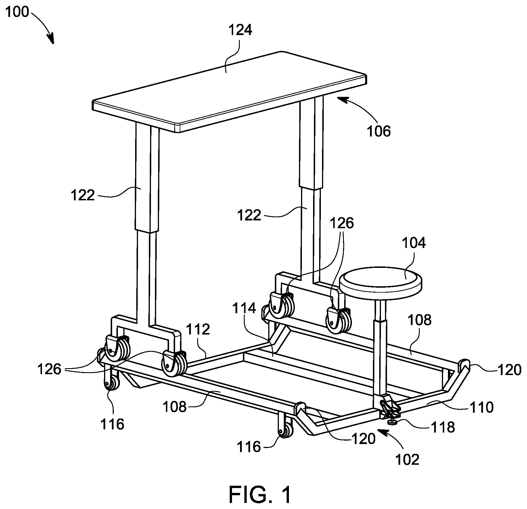 Patent US12376674 — Seat incorporated into desk platform — Figure 1