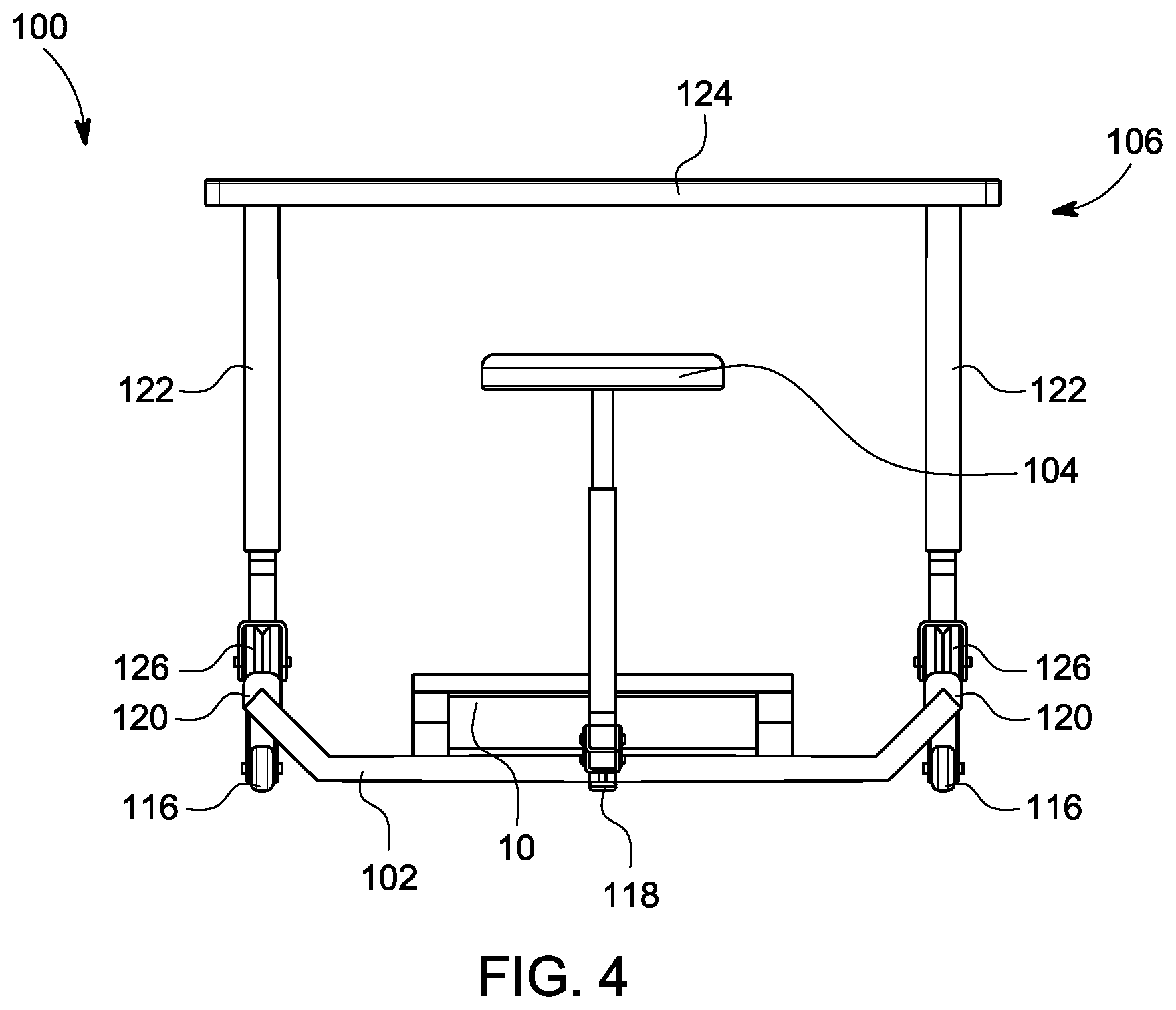 Patent US12376674 Figure 4 – Seat incorporated into desk platform