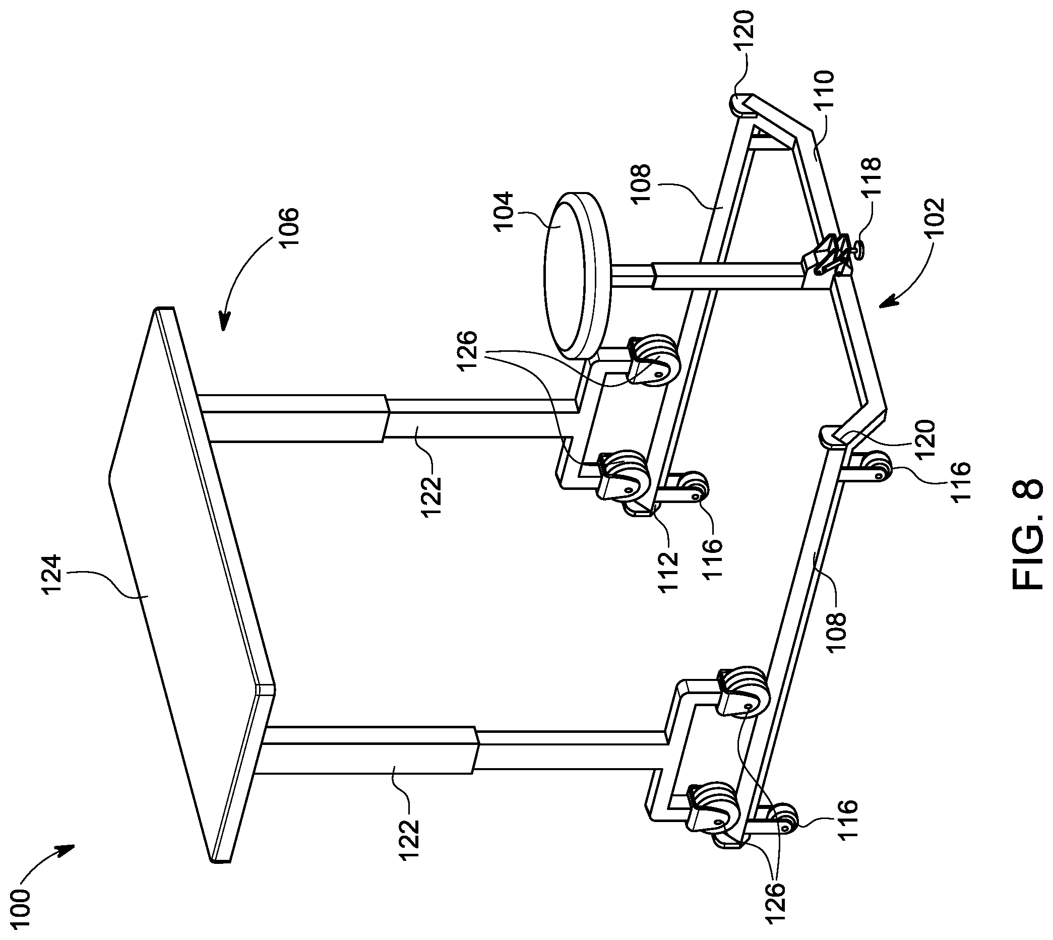 Patent US12376674 Figure 8 – Seat incorporated into desk platform
