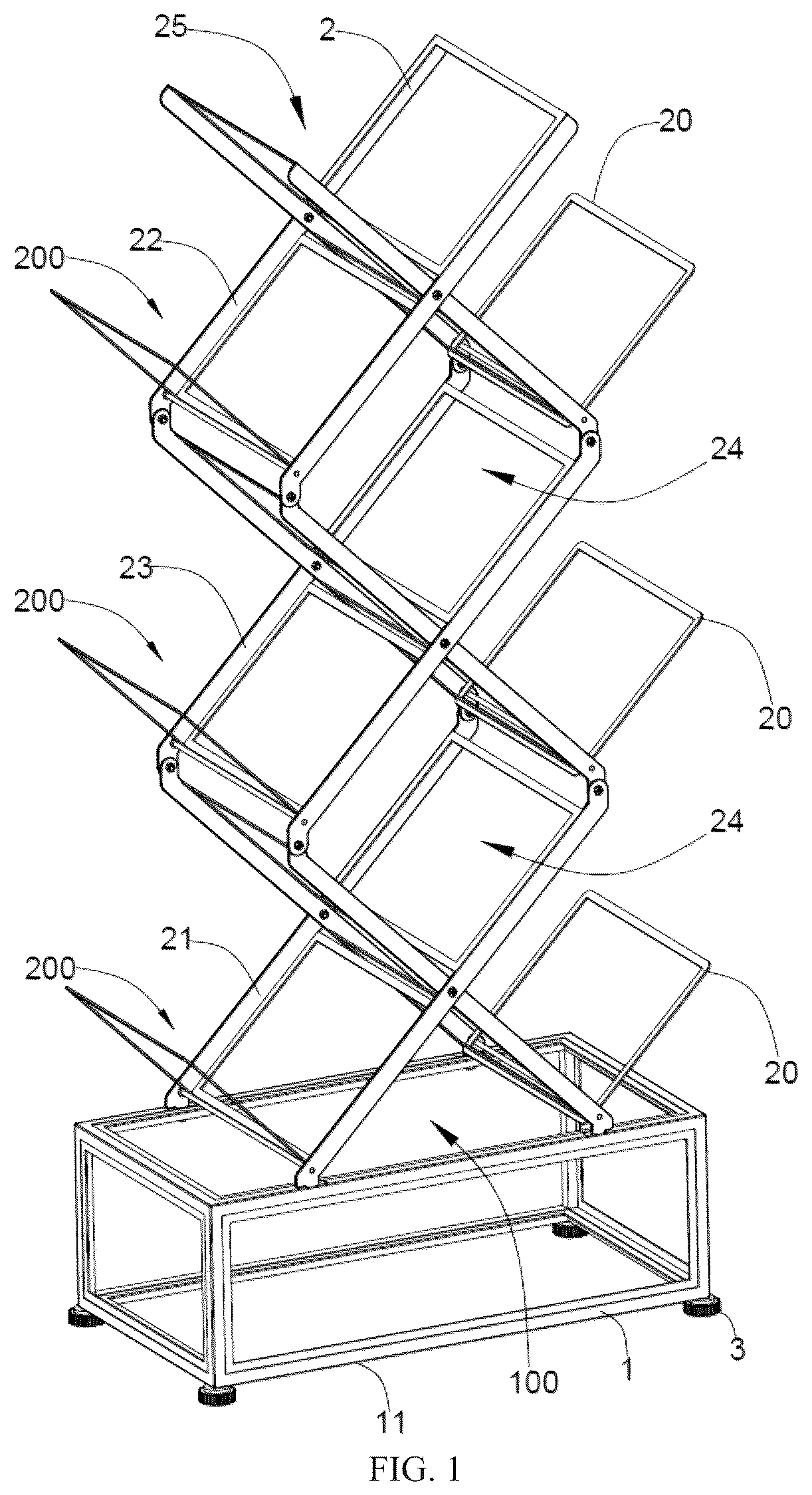 Patent US12376676 Figure 1 – Detachable folding bookshelf