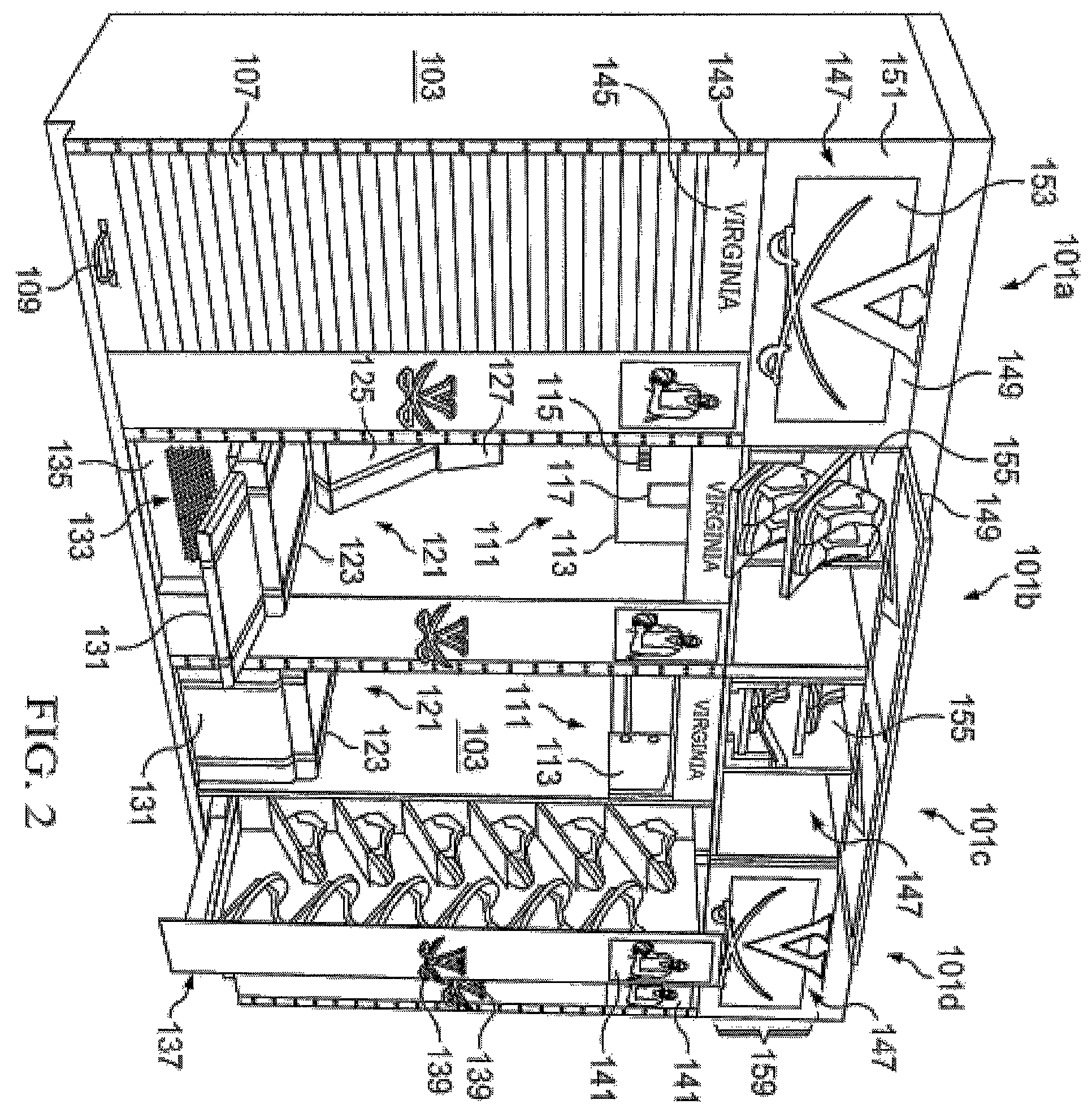 Patent US12376678 Figure 2 – Locker with reclining seat and roll-up door