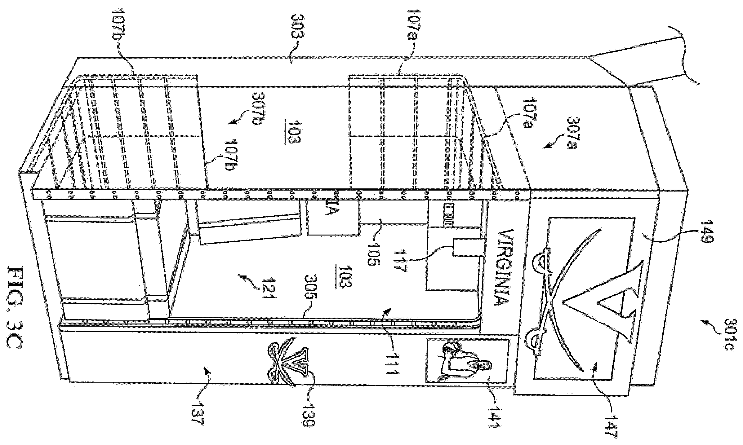 Patent US12376678 Figure 5 – Locker with reclining seat and roll-up door