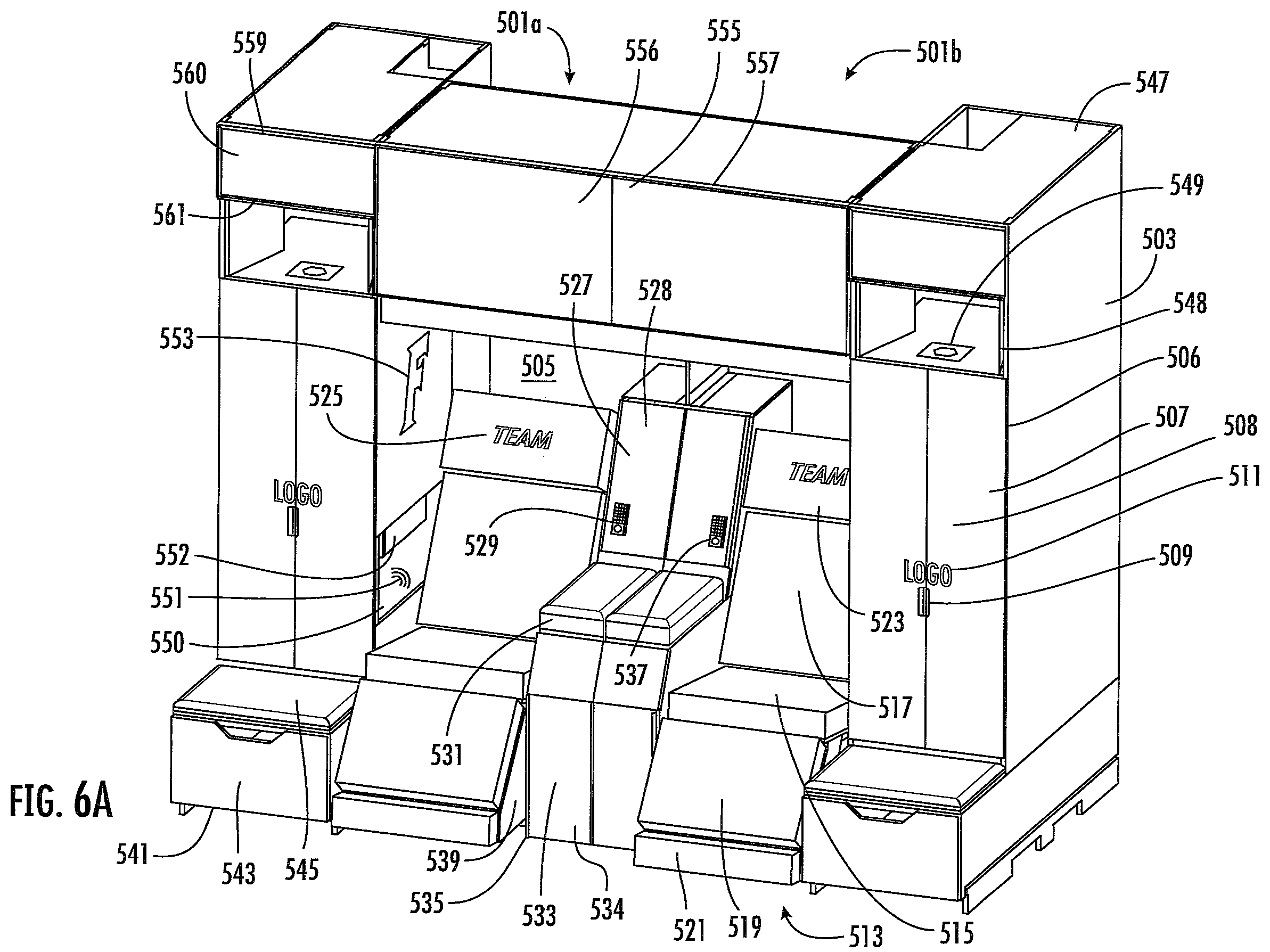 Patent US12376678 Figure 9 – Locker with reclining seat and roll-up door