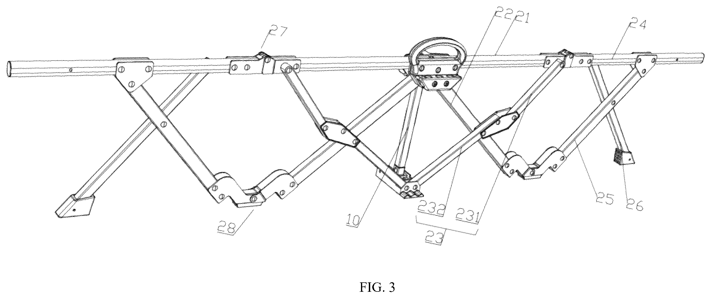 Patent US12376683 Figure 3 – Foldable bracket and camping bed