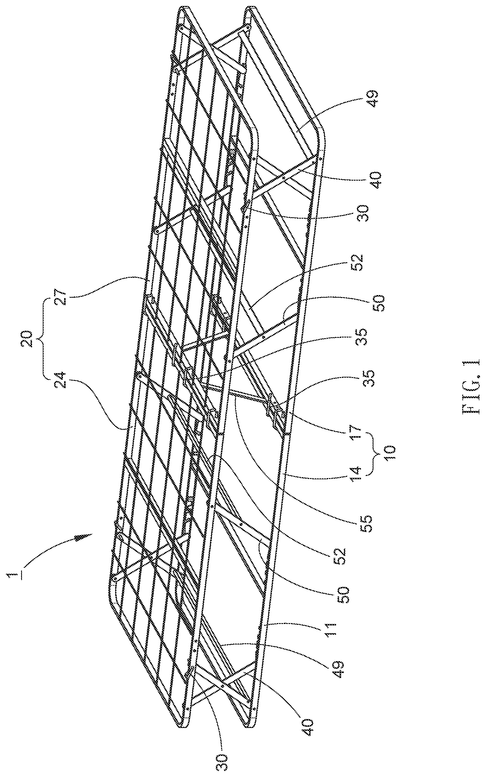 Patent US12376684 Figure 1 – Height-adjustable bedstead