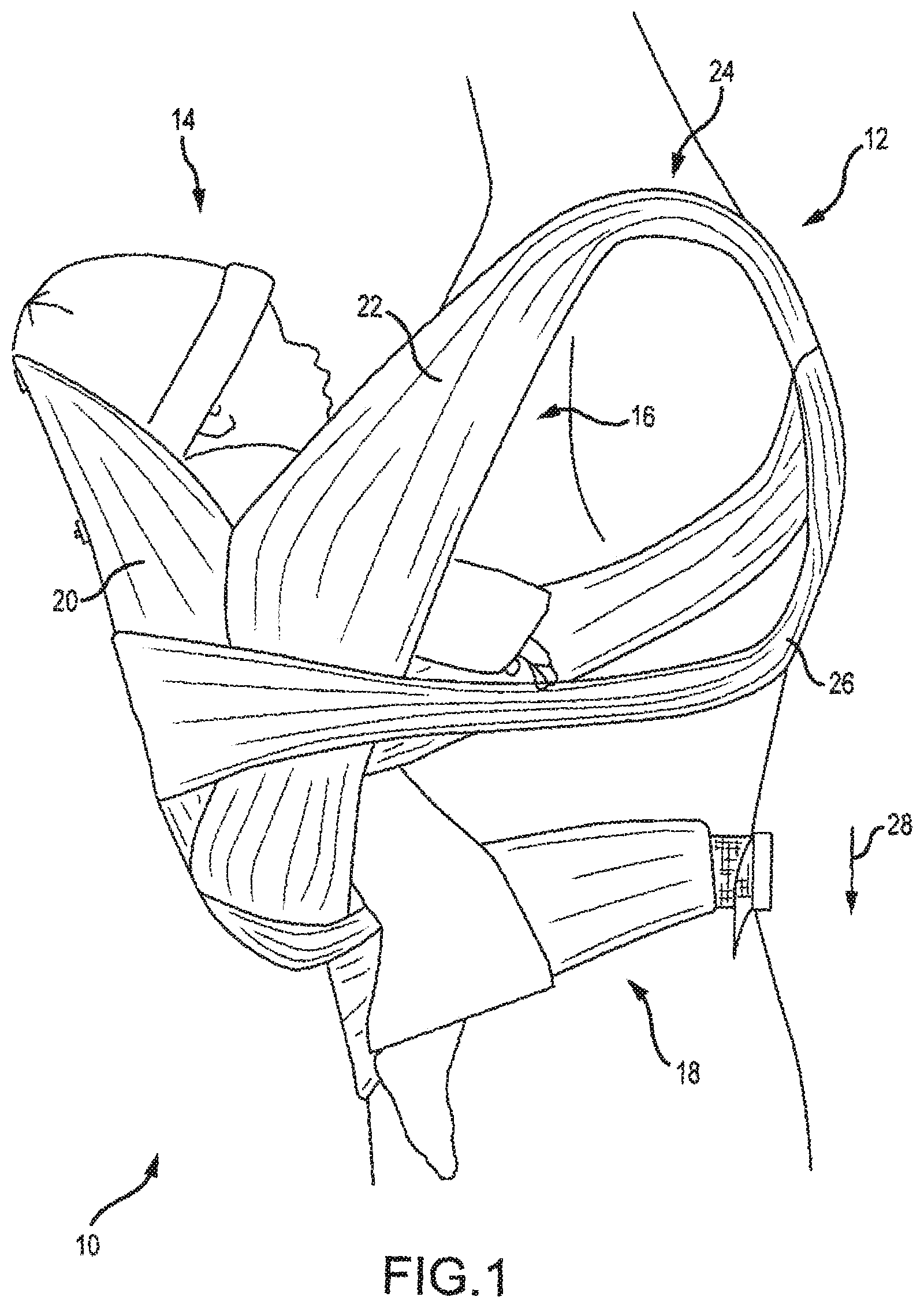 Patent US12376688 Figure 1 – Newborn carrier