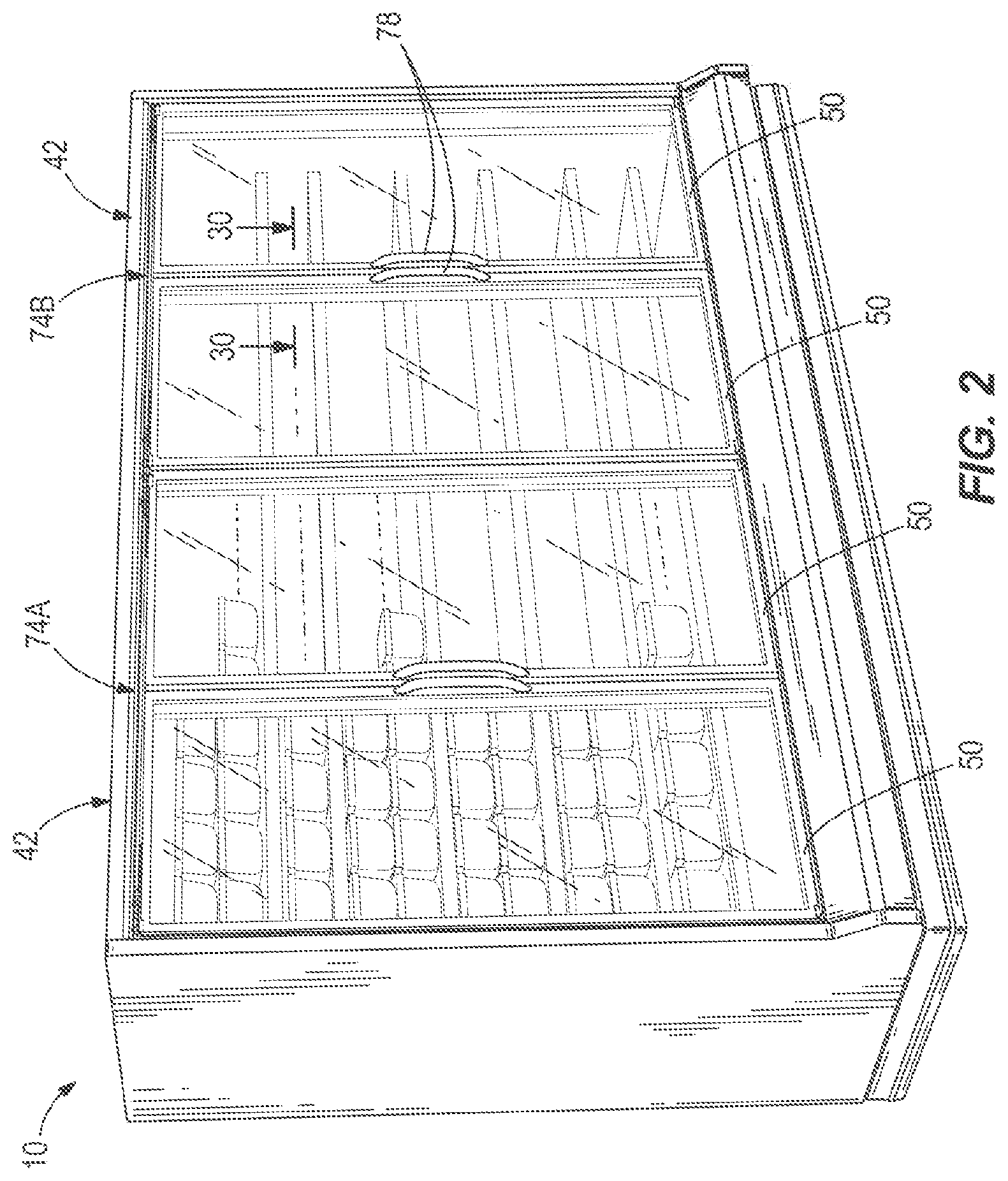 Patent US12376689 Figure 2 – Case frame and door assembly for a merchandiser