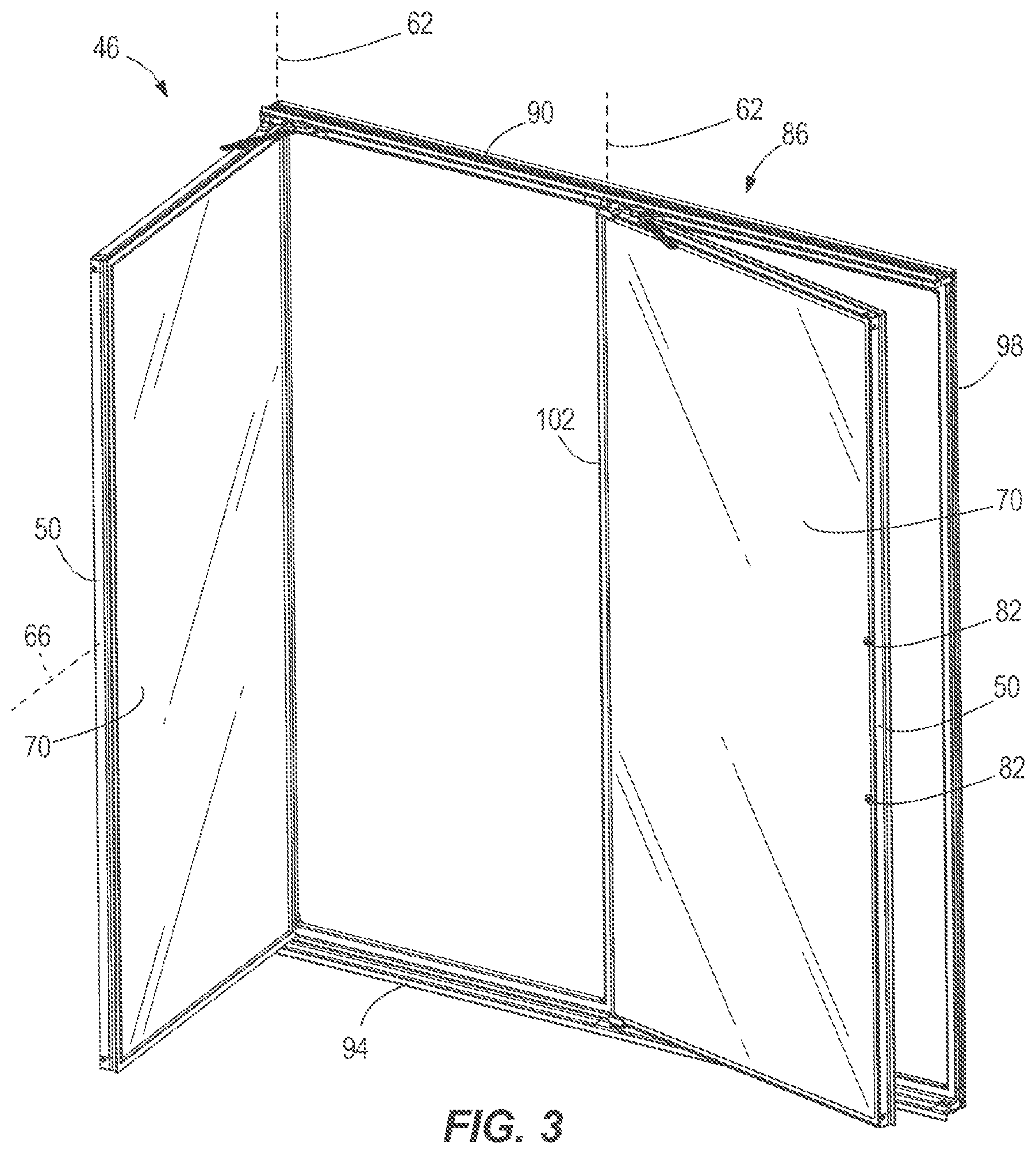 Patent US12376689 Figure 3 – Case frame and door assembly for a merchandiser