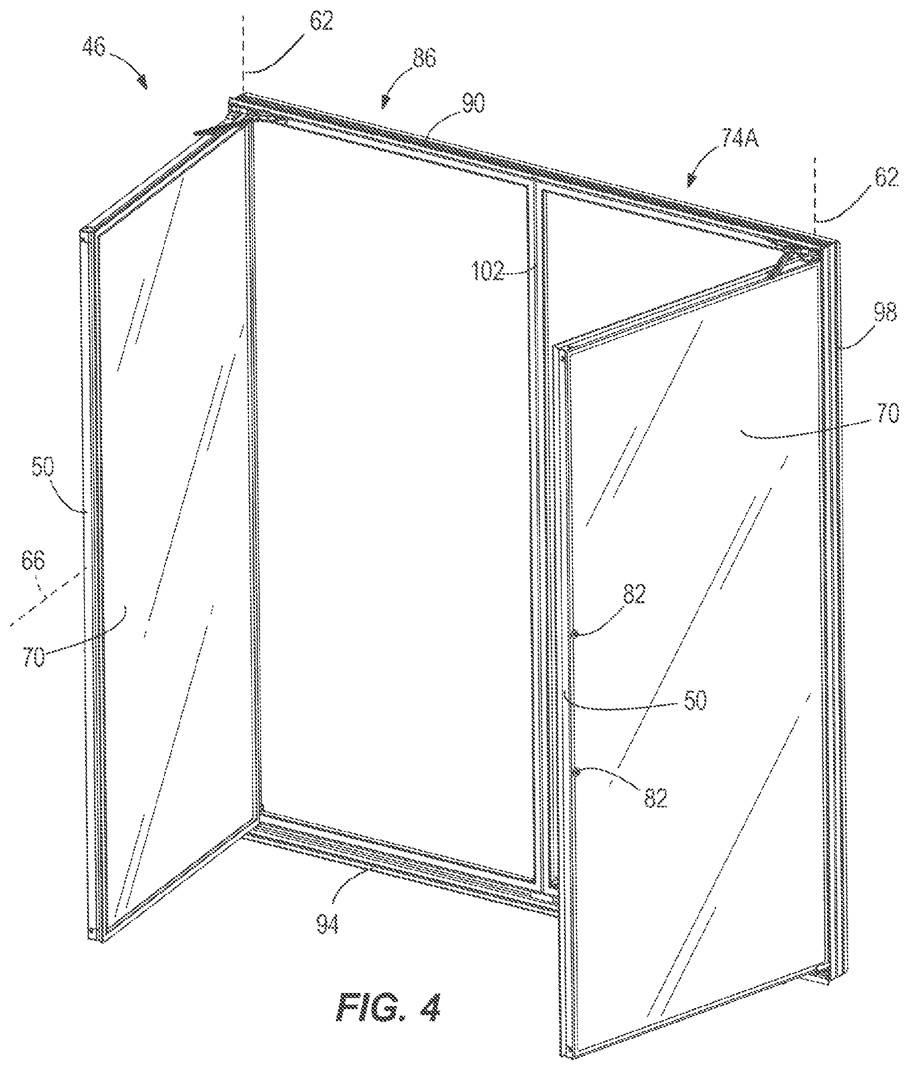 Patent US12376689 Figure 4 – Case frame and door assembly for a merchandiser