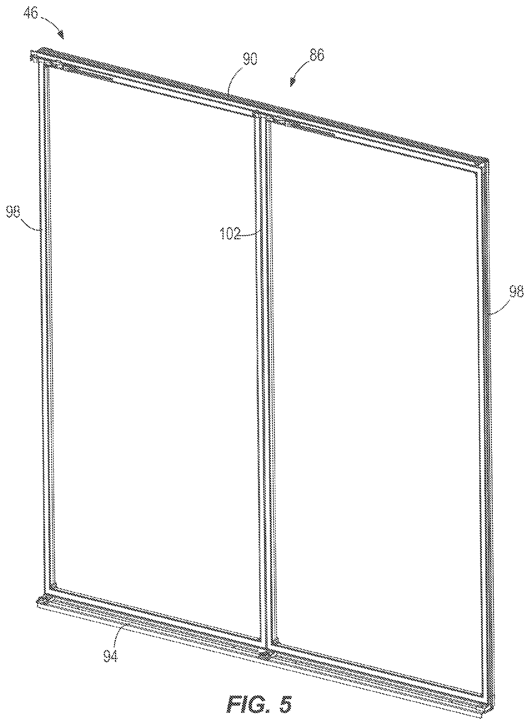 Patent US12376689 Figure 5 – Case frame and door assembly for a merchandiser
