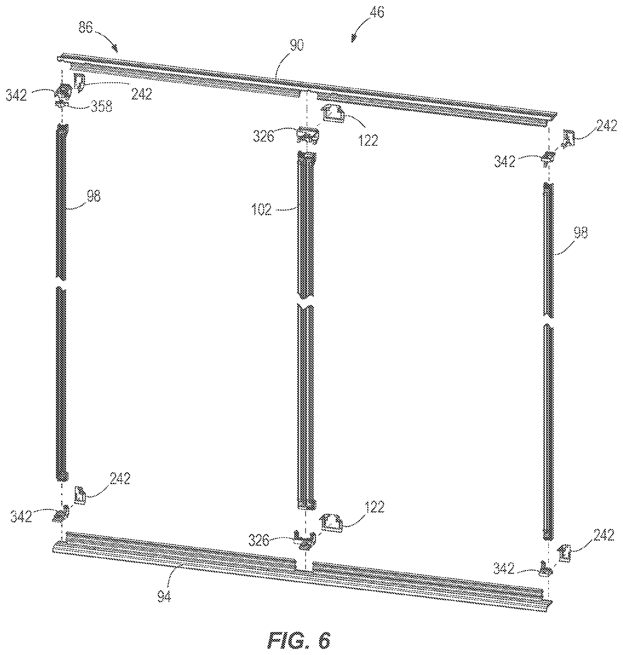 Patent US12376689 Figure 6 – Case frame and door assembly for a merchandiser