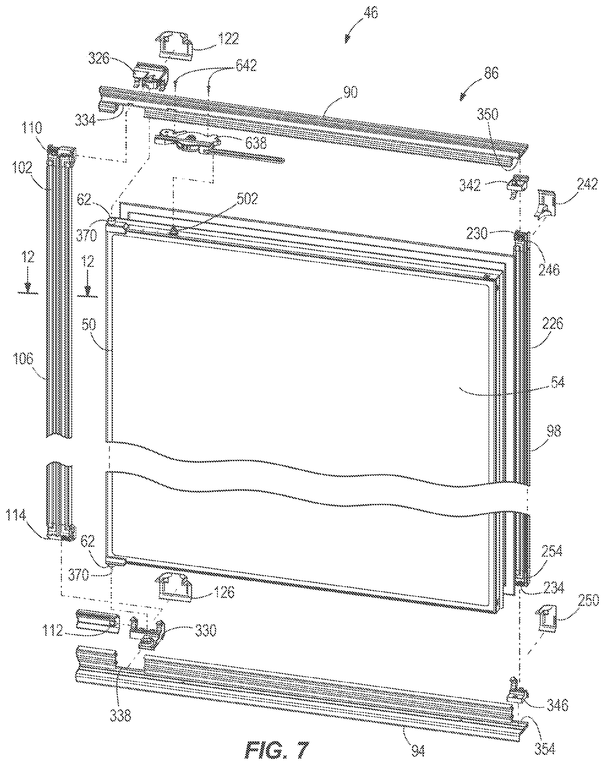 Patent US12376689 Figure 7 – Case frame and door assembly for a merchandiser