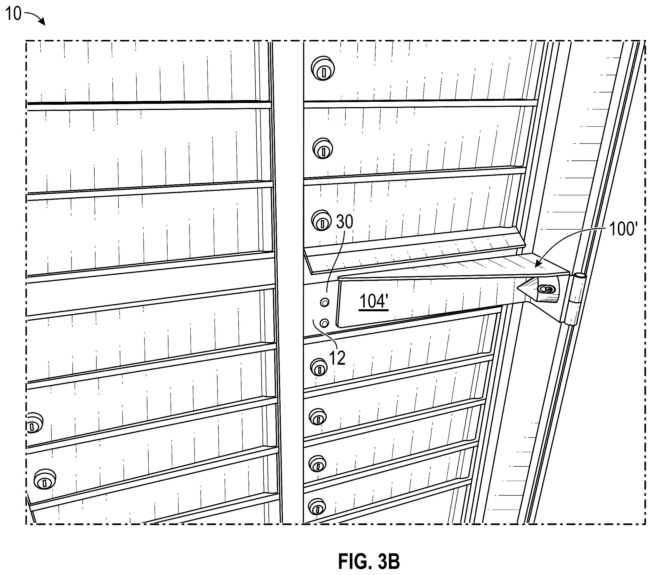 Patent US12376696 Figure 4 – Locking apparatus for community mailbox