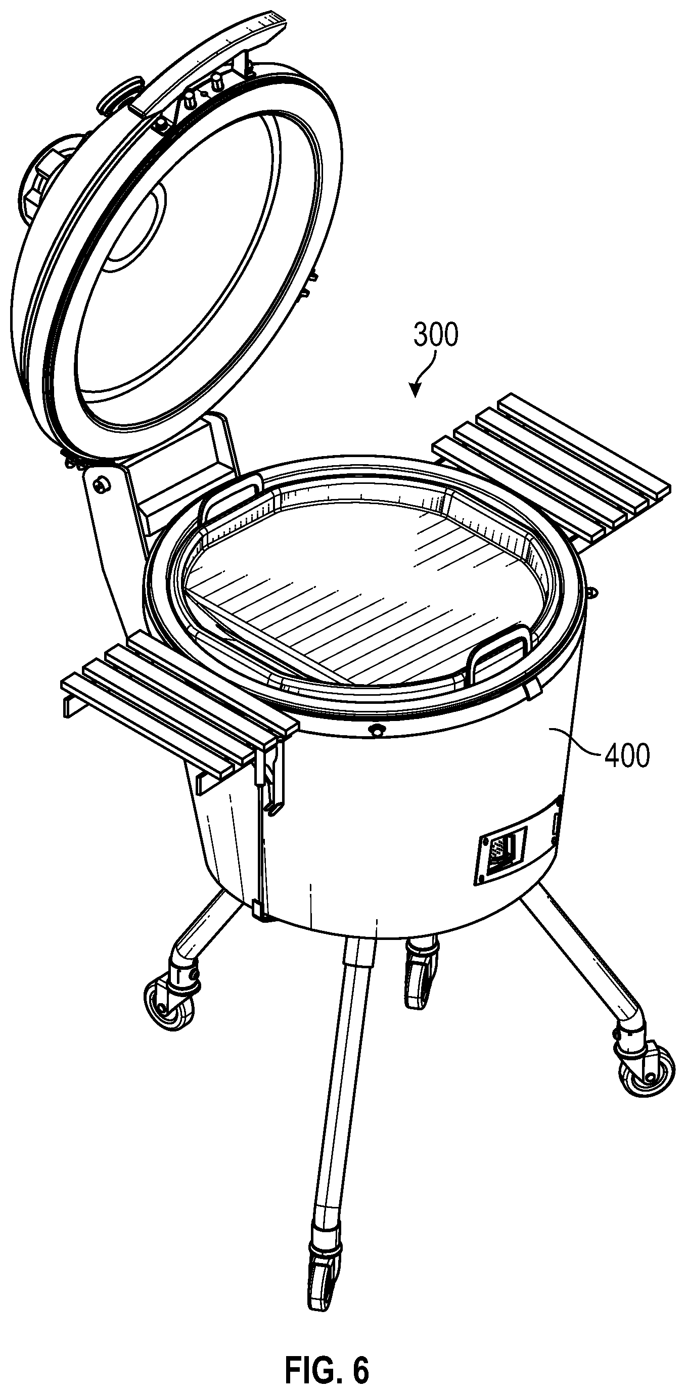 Patent US12376702 Figure 6 – System for conversion of a kamado cooker to a griddle